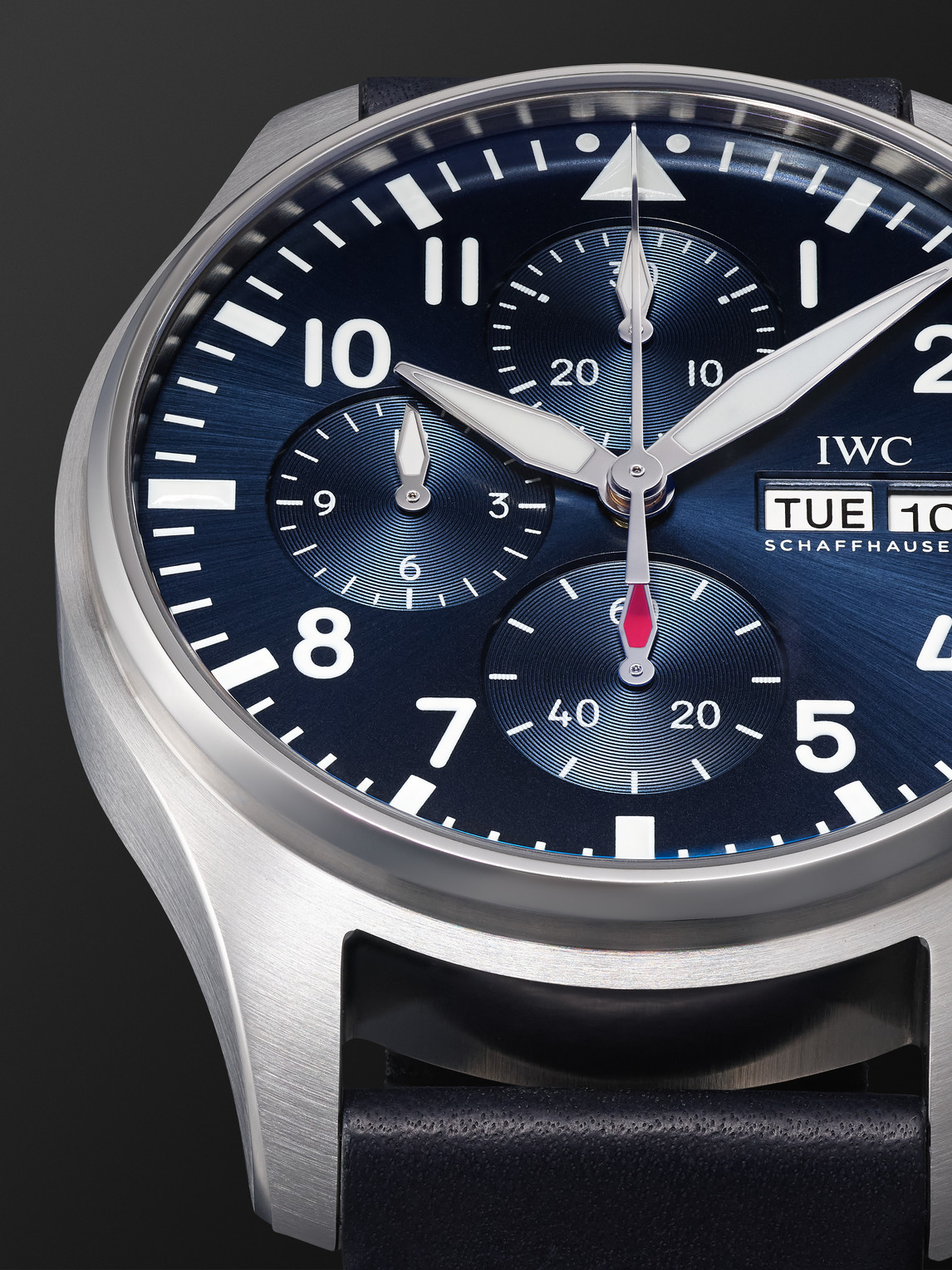 Shop Iwc Schaffhausen Pilot's Automatic Chronograph 43mm Stainless Steel And Leather Watch, Ref. No. Iwiw378003 In Blue