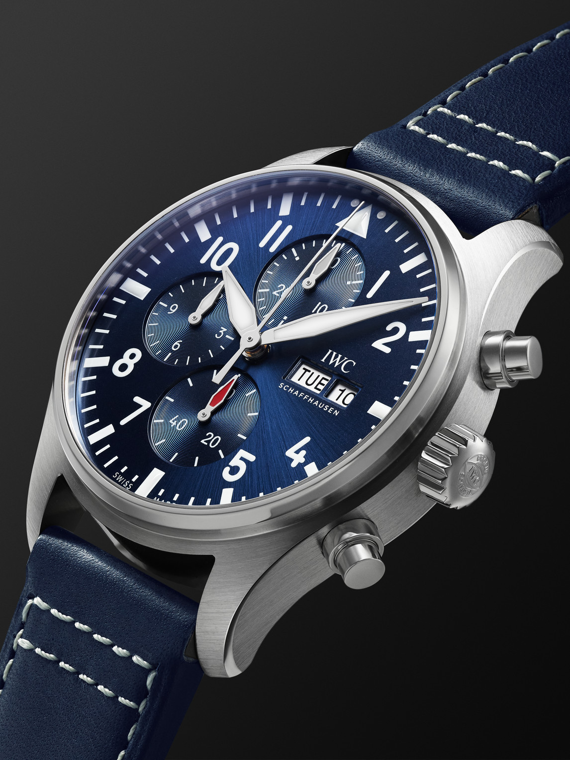 Shop Iwc Schaffhausen Pilot's Automatic Chronograph 43mm Stainless Steel And Leather Watch, Ref. No. Iwiw378003 In Blue