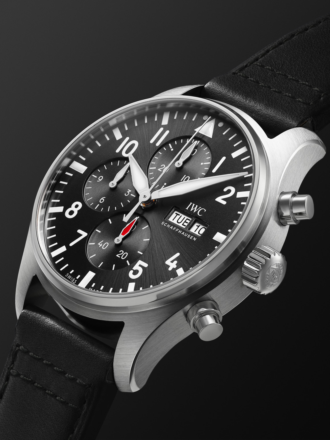 Shop Iwc Schaffhausen Pilot's Automatic Chronograph 43mm Stainless Steel And Leather Watch, Ref. No. Iwiw378001 In Black