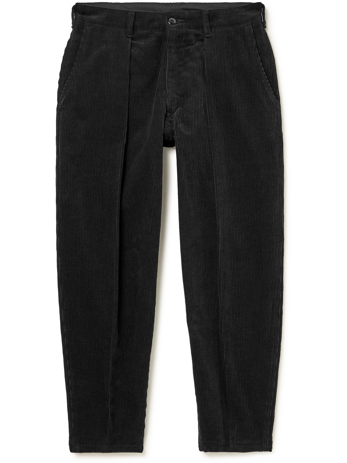 Monitaly Tapered Cropped Cotton-corduroy Trousers In Black