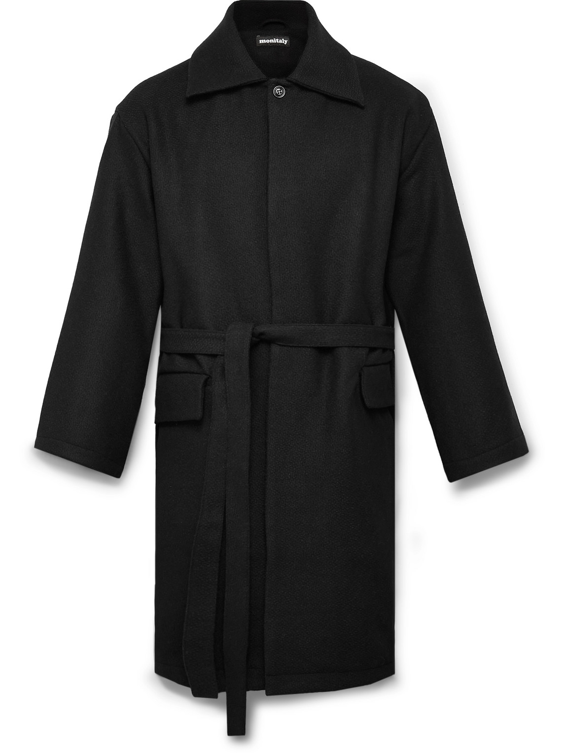 Monitaly Belted Wool-blend Coat In Black