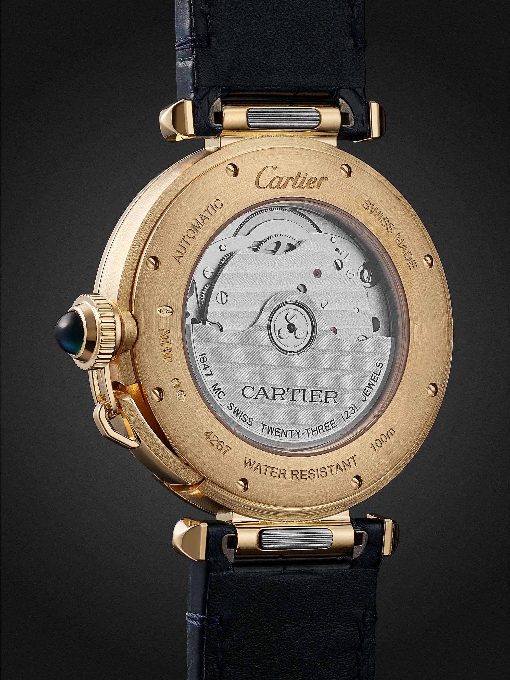 CARTIER Pasha de Cartier Grille Automatic 41mm 18-Karat Gold and Alligator Watch, Ref. No. WGPA0019