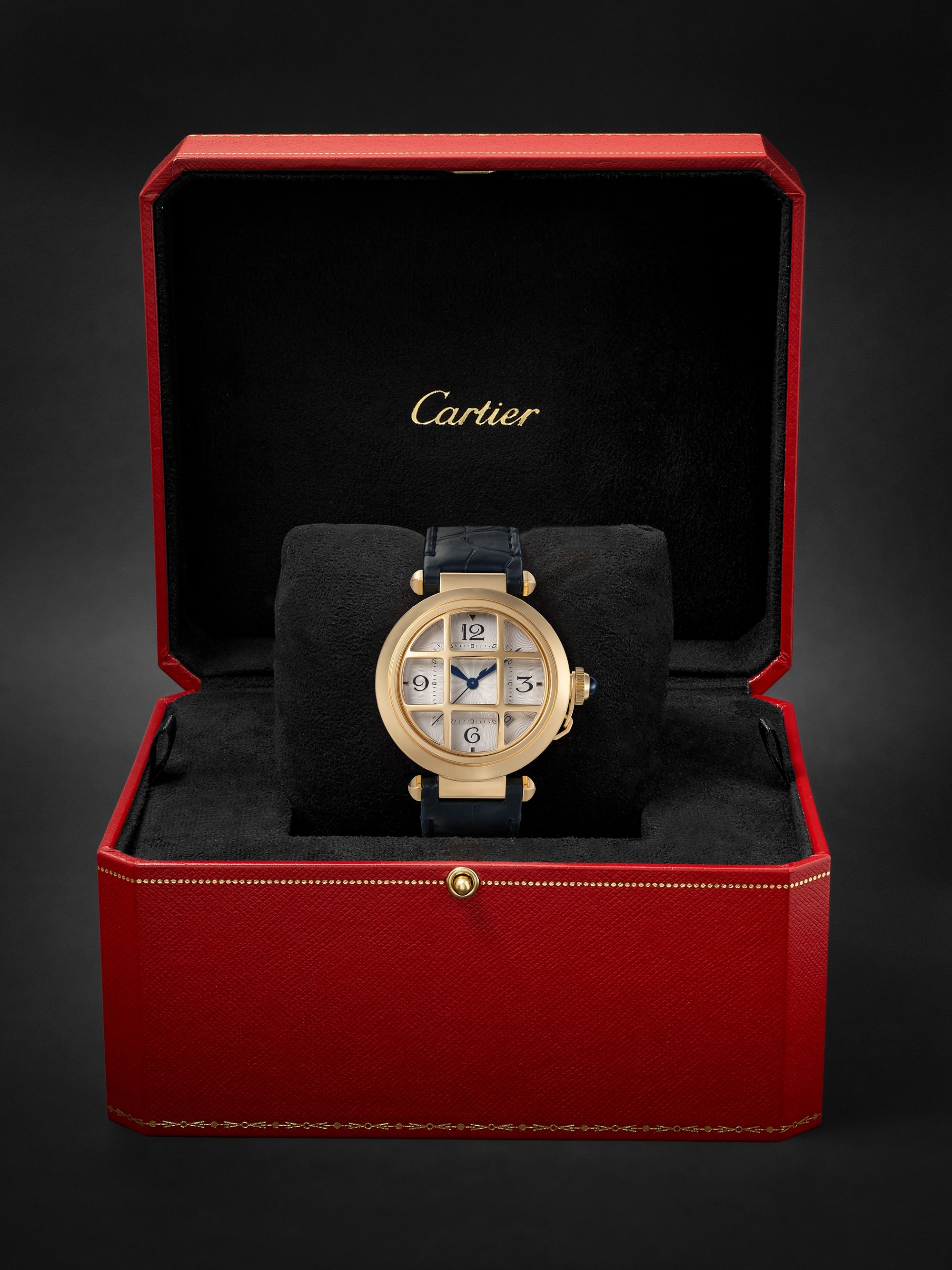CARTIER Pasha de Cartier Grille Automatic 41mm 18-Karat Gold and Alligator Watch, Ref. No. WGPA0019