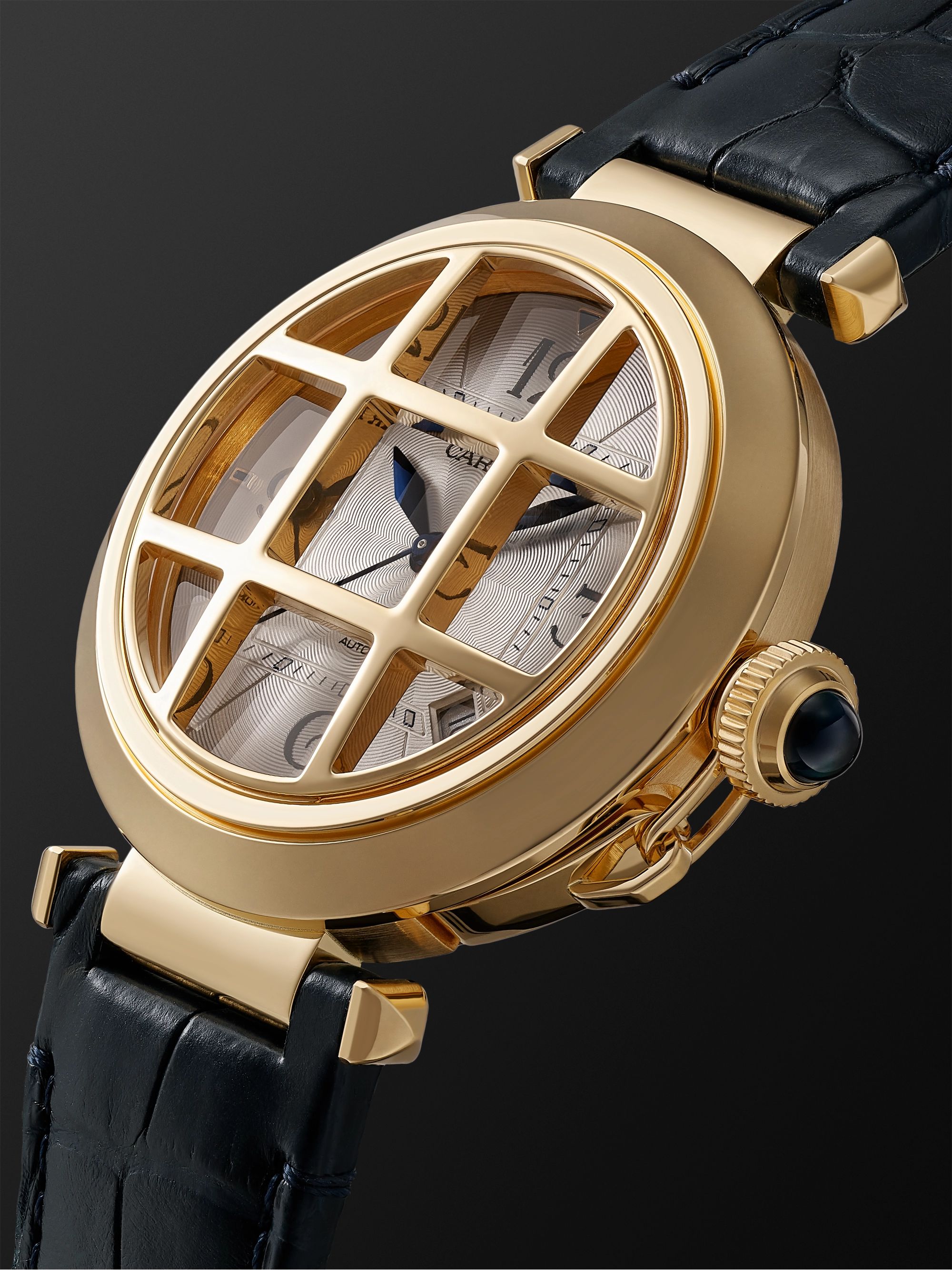 CARTIER Pasha de Cartier Grille Automatic 41mm 18-Karat Gold and Alligator Watch, Ref. No. WGPA0019