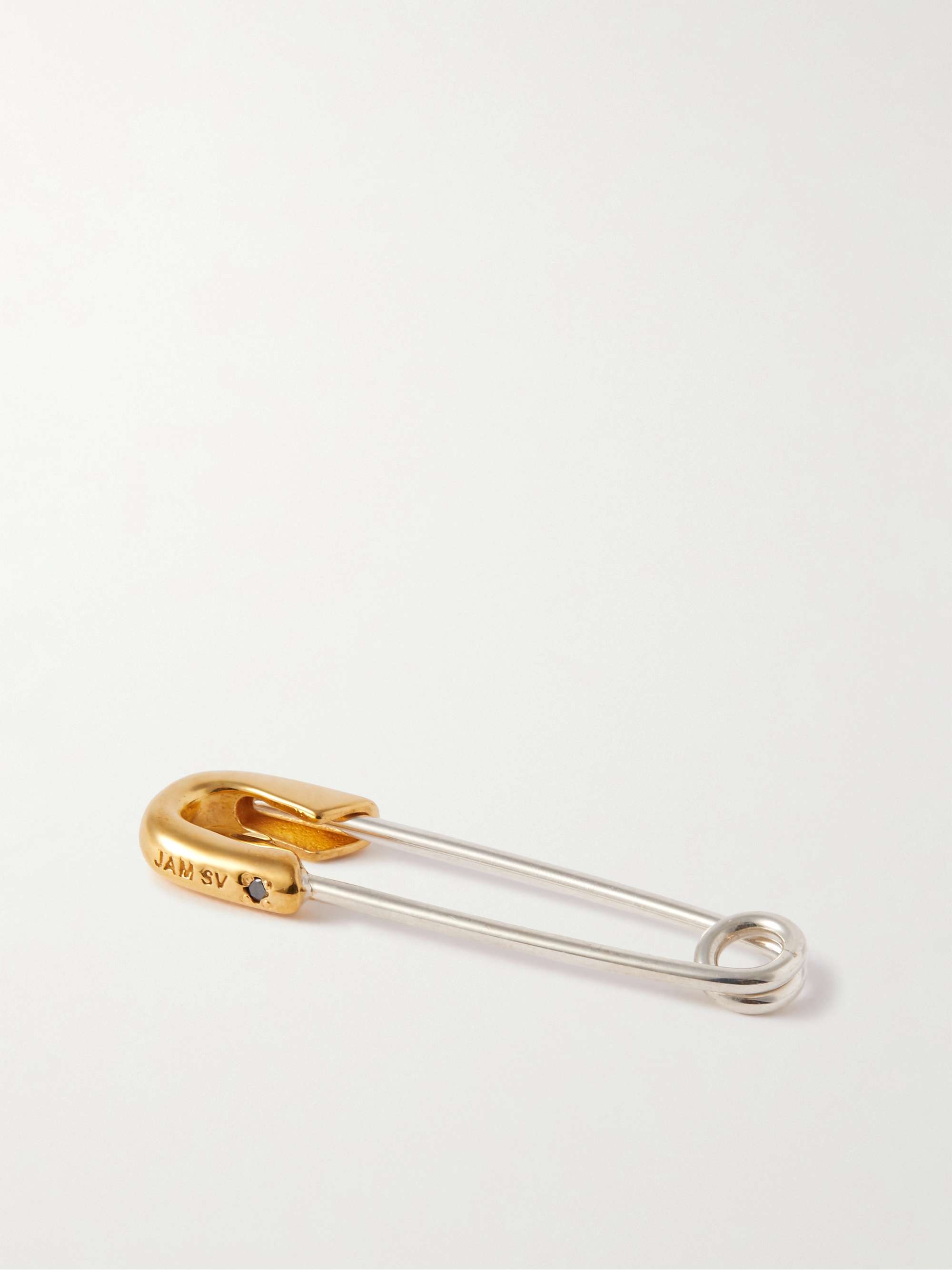 JAM HOMEMADE Safety Pin Silver, Gold-Plated and Diamond Single Earring