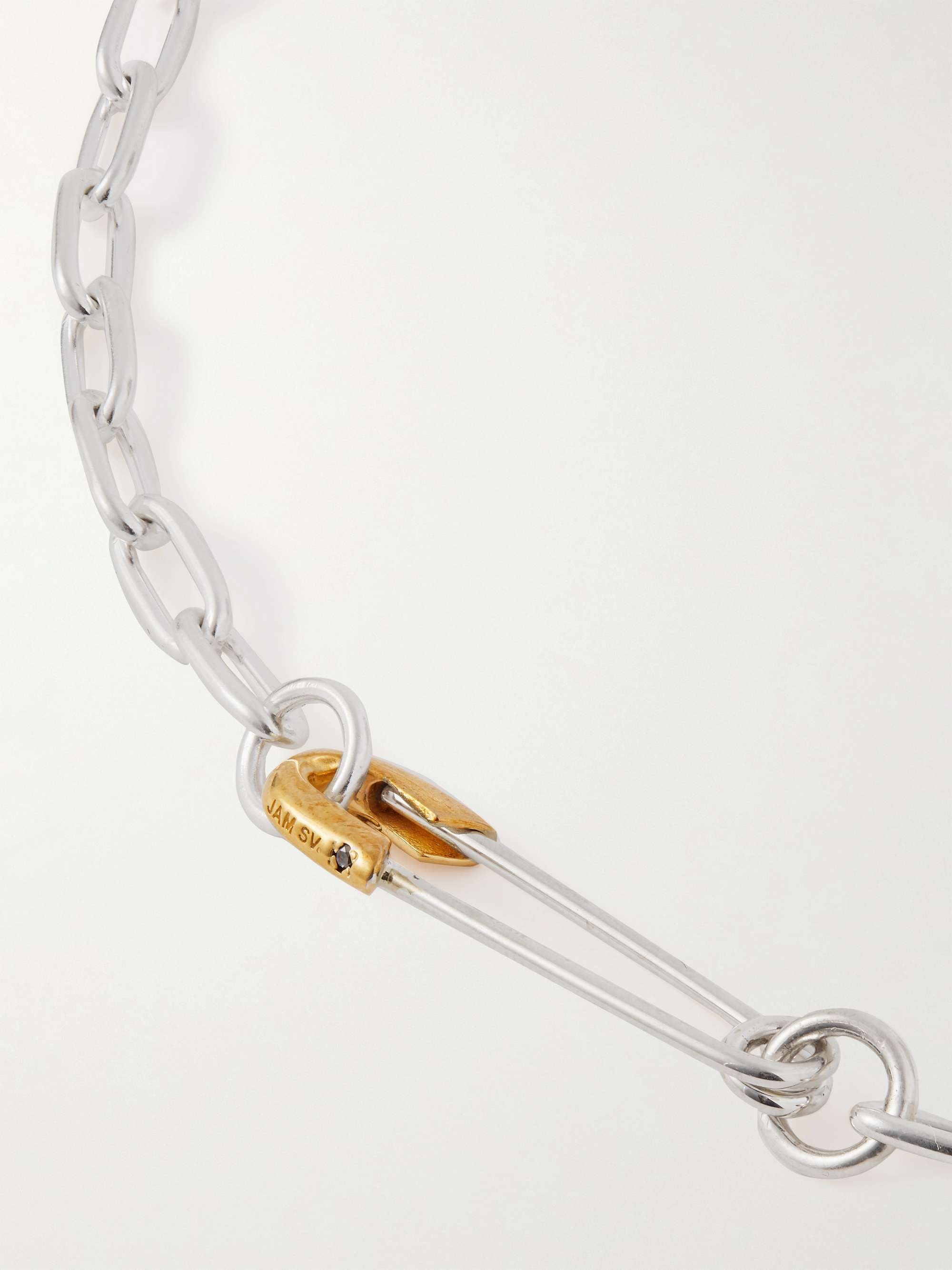 JAM HOMEMADE Safety Pin Silver, Gold-Plated and Diamond Necklace