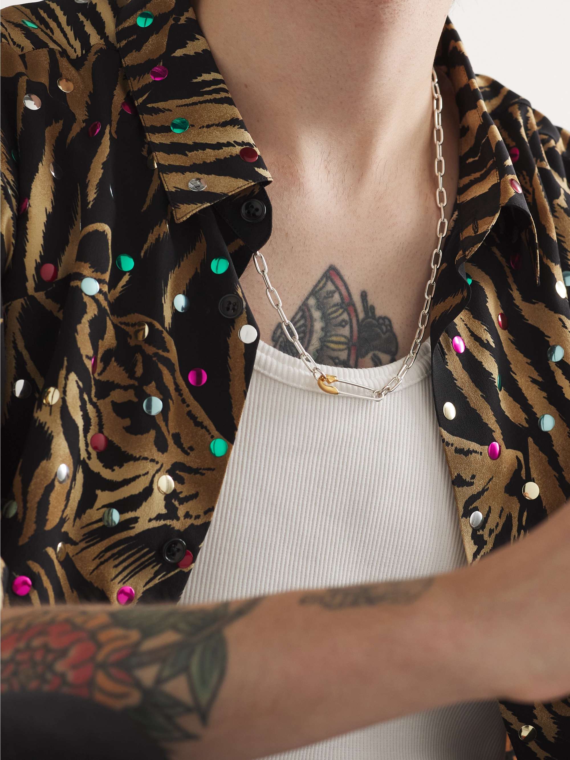 Safety Pin Silver, Gold-Plated and Diamond Necklace