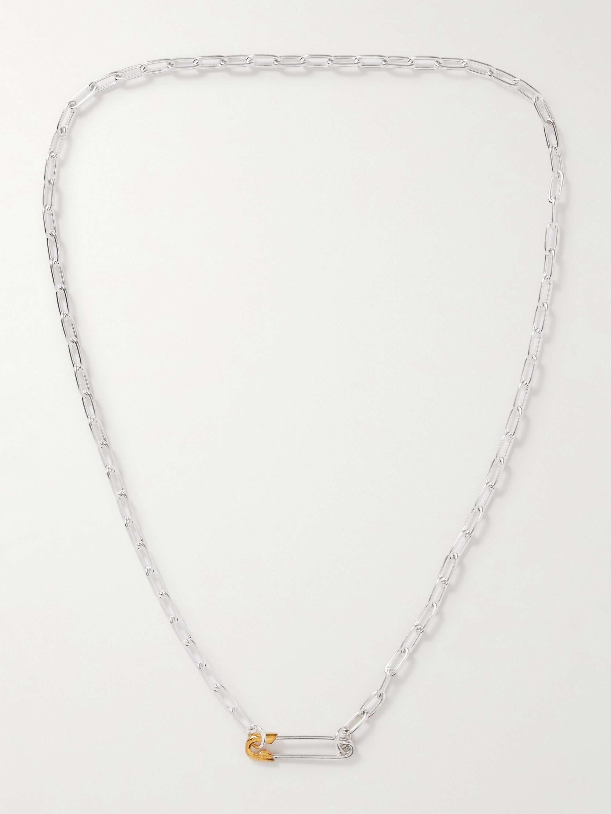 Safety Pin Silver, Gold-Plated and Diamond Necklace
