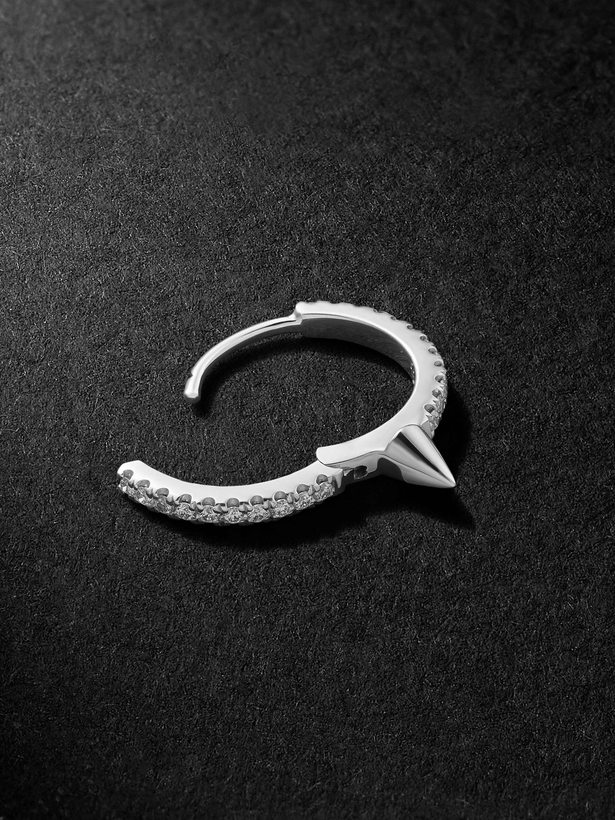 MARIA TASH Single Short Spike 9.5mm White Gold Diamond Single Hoop Earring