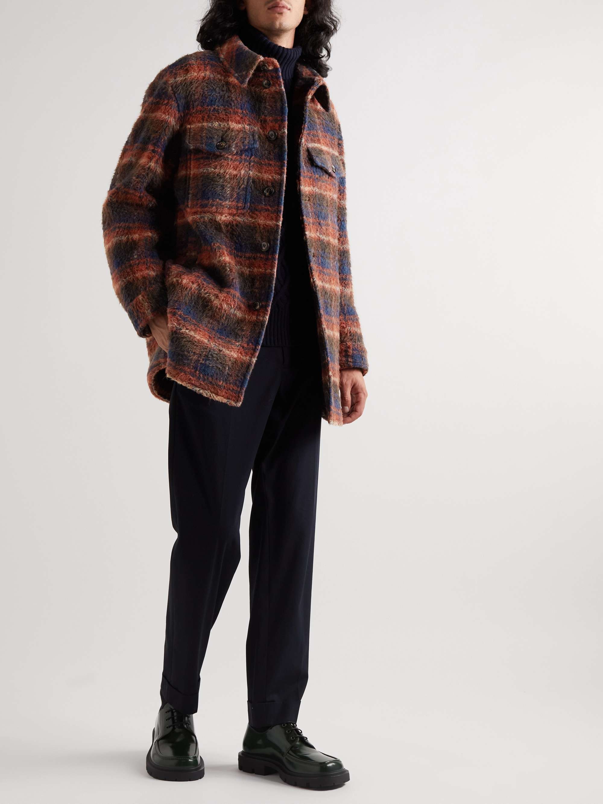 PIACENZA CASHMERE Checked Brushed Fleece Overshirt
