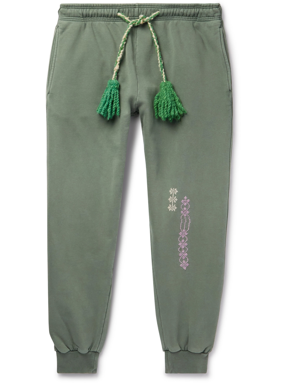 Adish Tapered Logo-embroidered Cotton-jersey Sweatpants In Green
