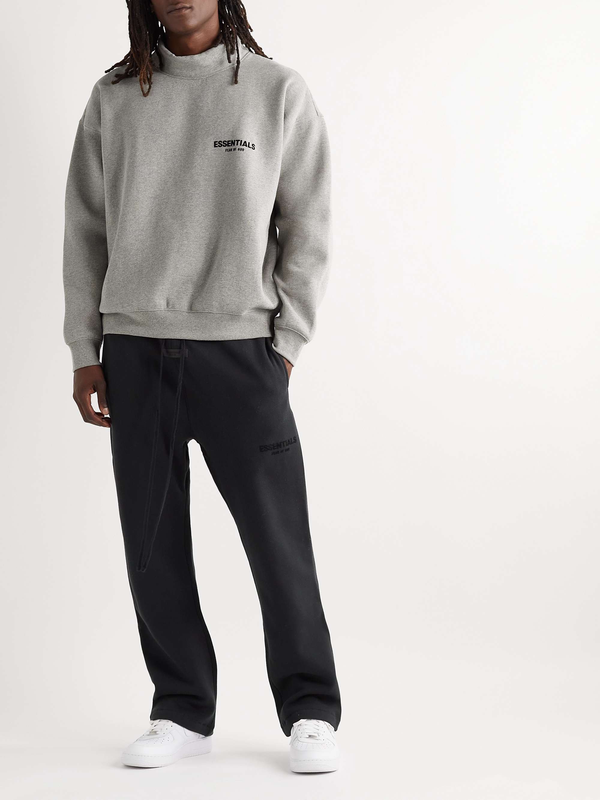 FEAR OF GOD ESSENTIALS Logo-Flocked Cotton-Blend Jersey Mock-Neck Sweatshirt