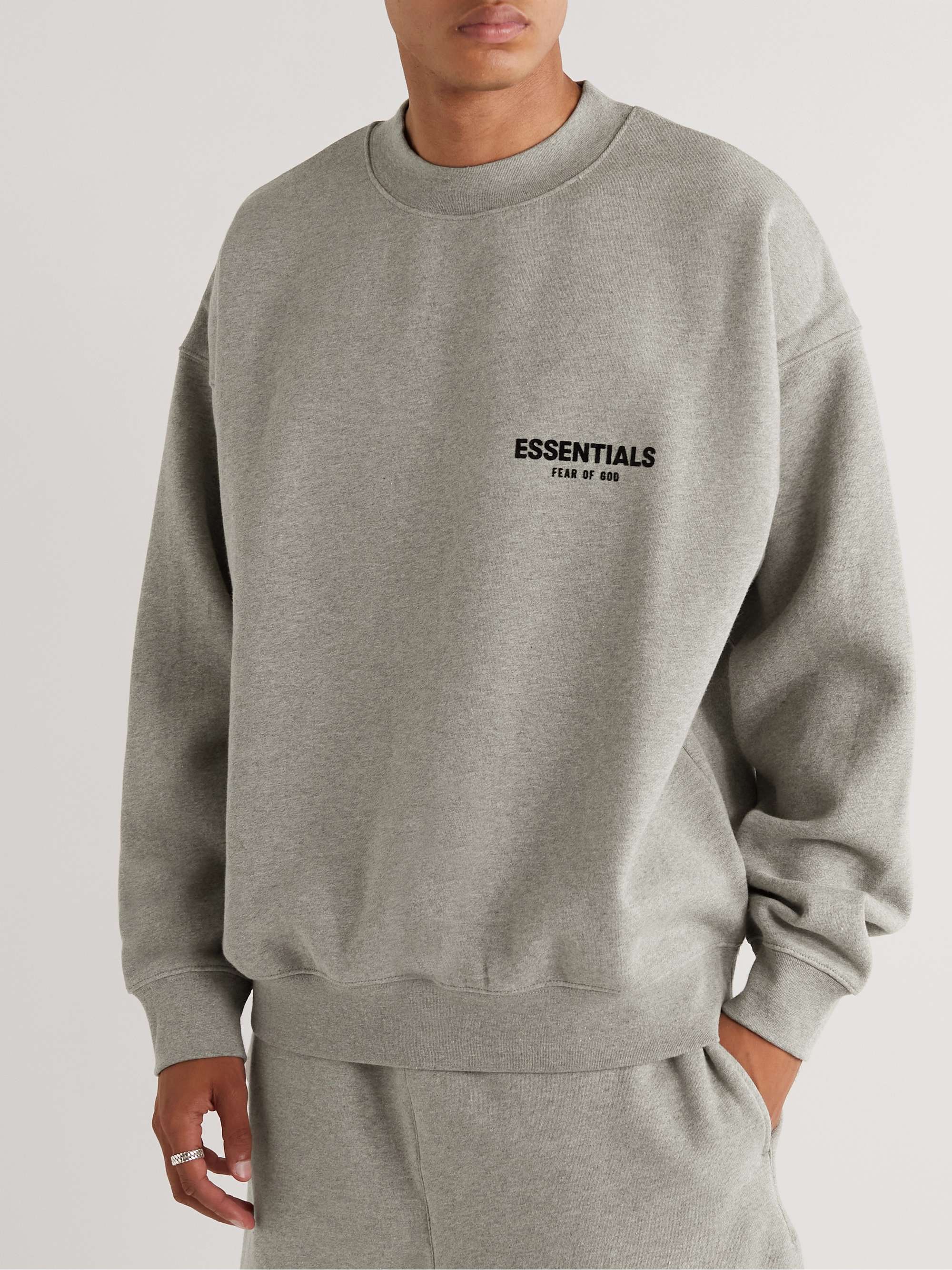 FEAR OF GOD ESSENTIALS Oversized Logo-Flocked Cotton-Blend Jersey Sweatshirt