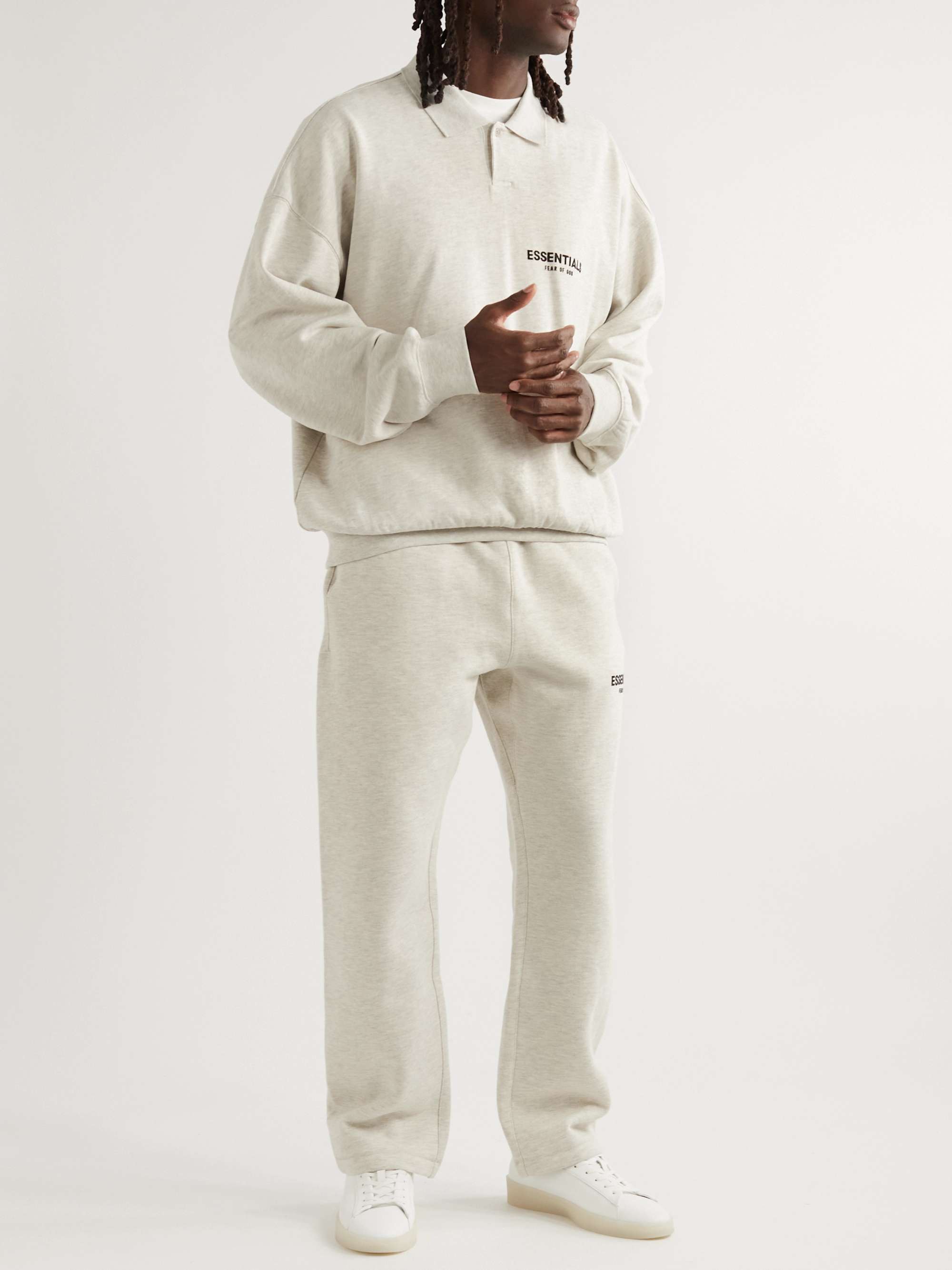 FEAR OF GOD ESSENTIALS Straight-Leg Logo-Flocked Cotton-Blend Jersey Sweatpants