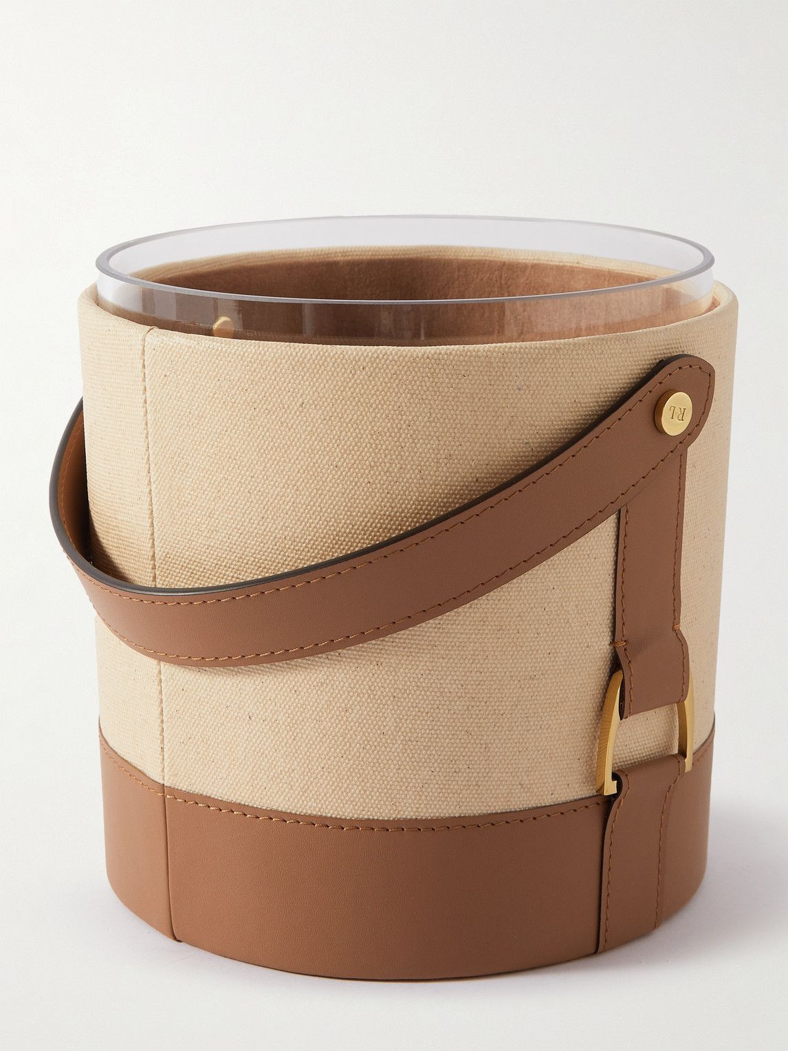 Garrett Leather-Trimmed Canvas and Glass Ice Bucket with Gold-Tone Prongs — 2
