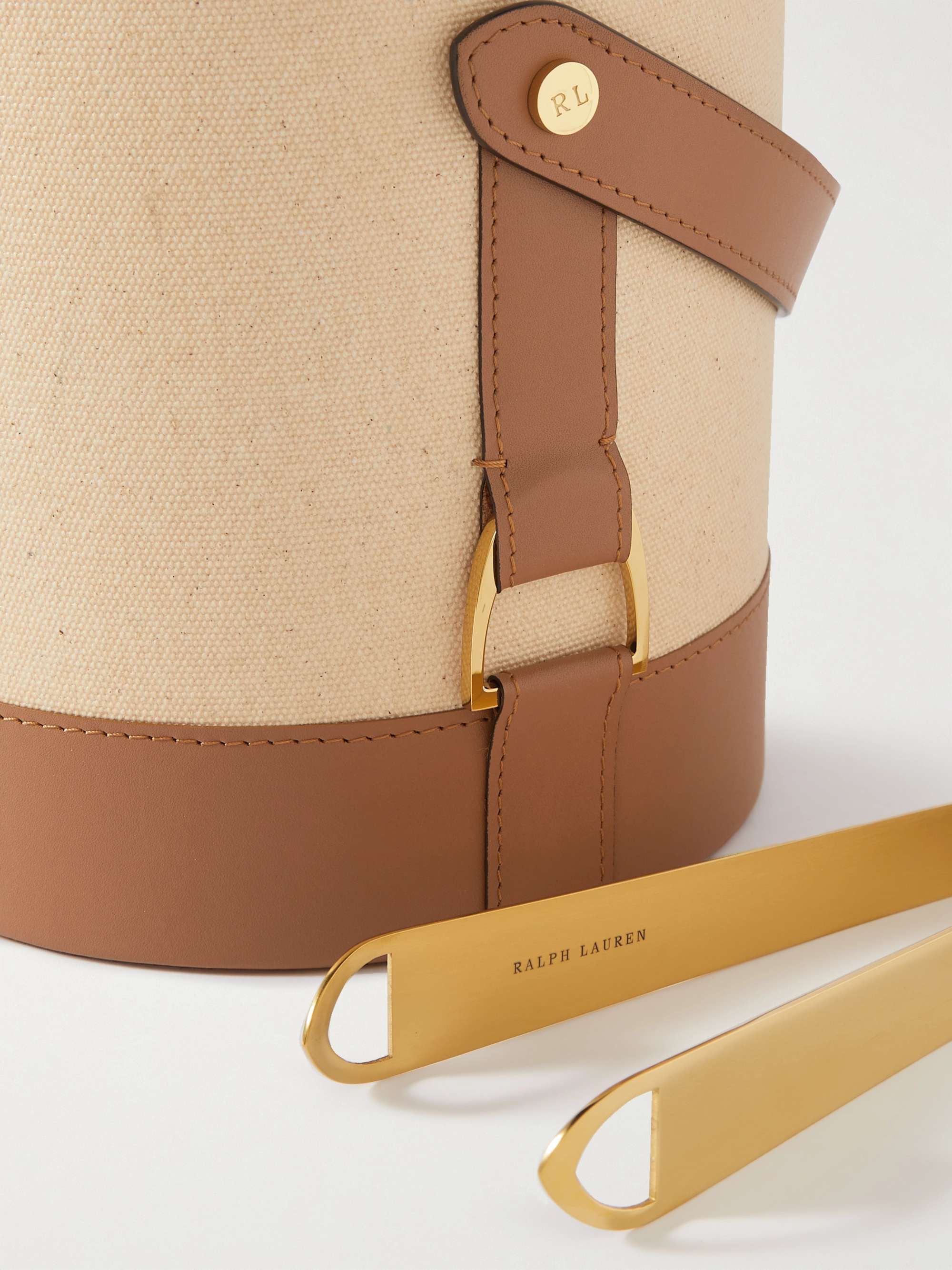 RALPH LAUREN HOME Garrett Leather-Trimmed Canvas and Glass Ice Bucket with Gold-Tone Prongs