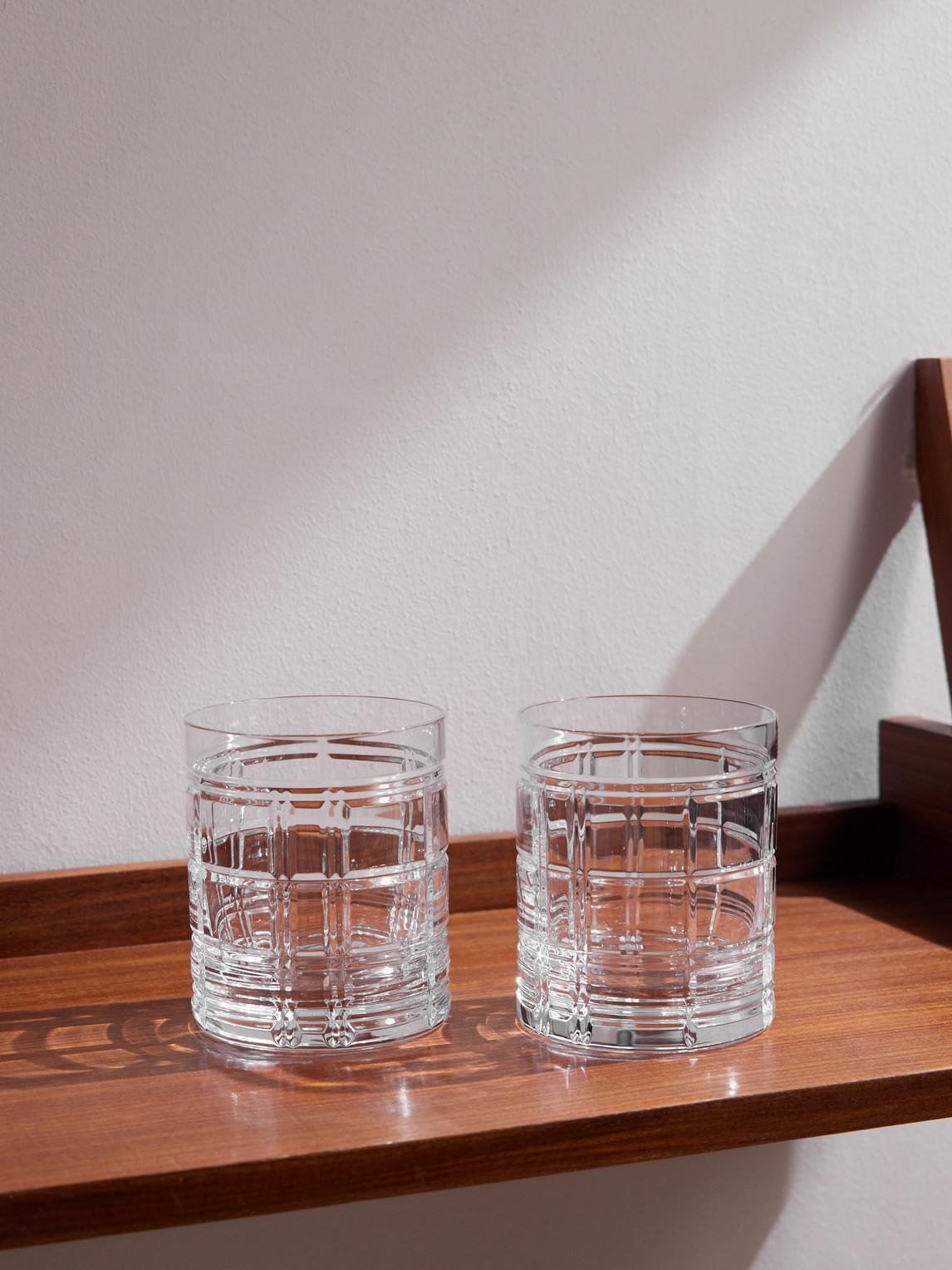Hudson Plaid Set of Two Double Old Fashioned Crystal Glasses