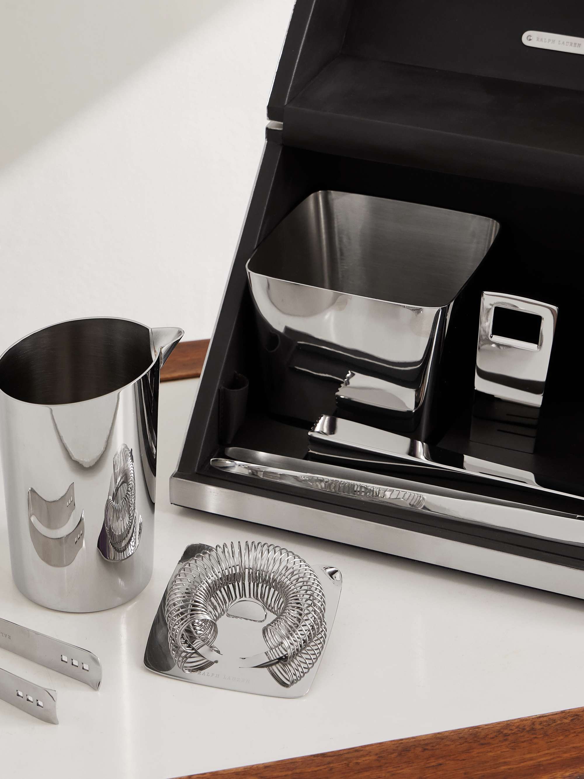 RALPH LAUREN HOME Stainless Steel and Leather Bar Tool Set