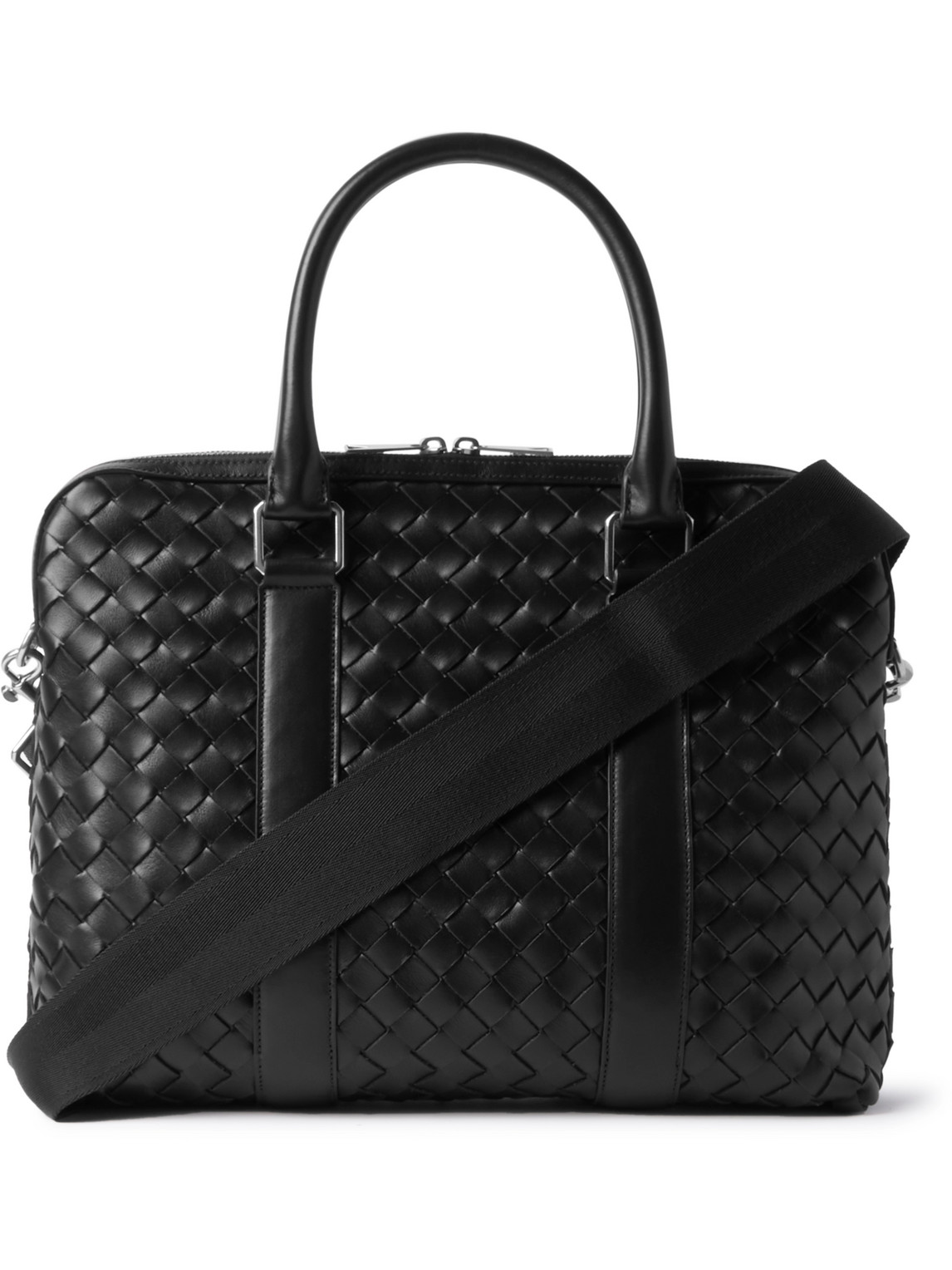 Bottega Veneta Intrecciato Leather Briefcase In Black-silver