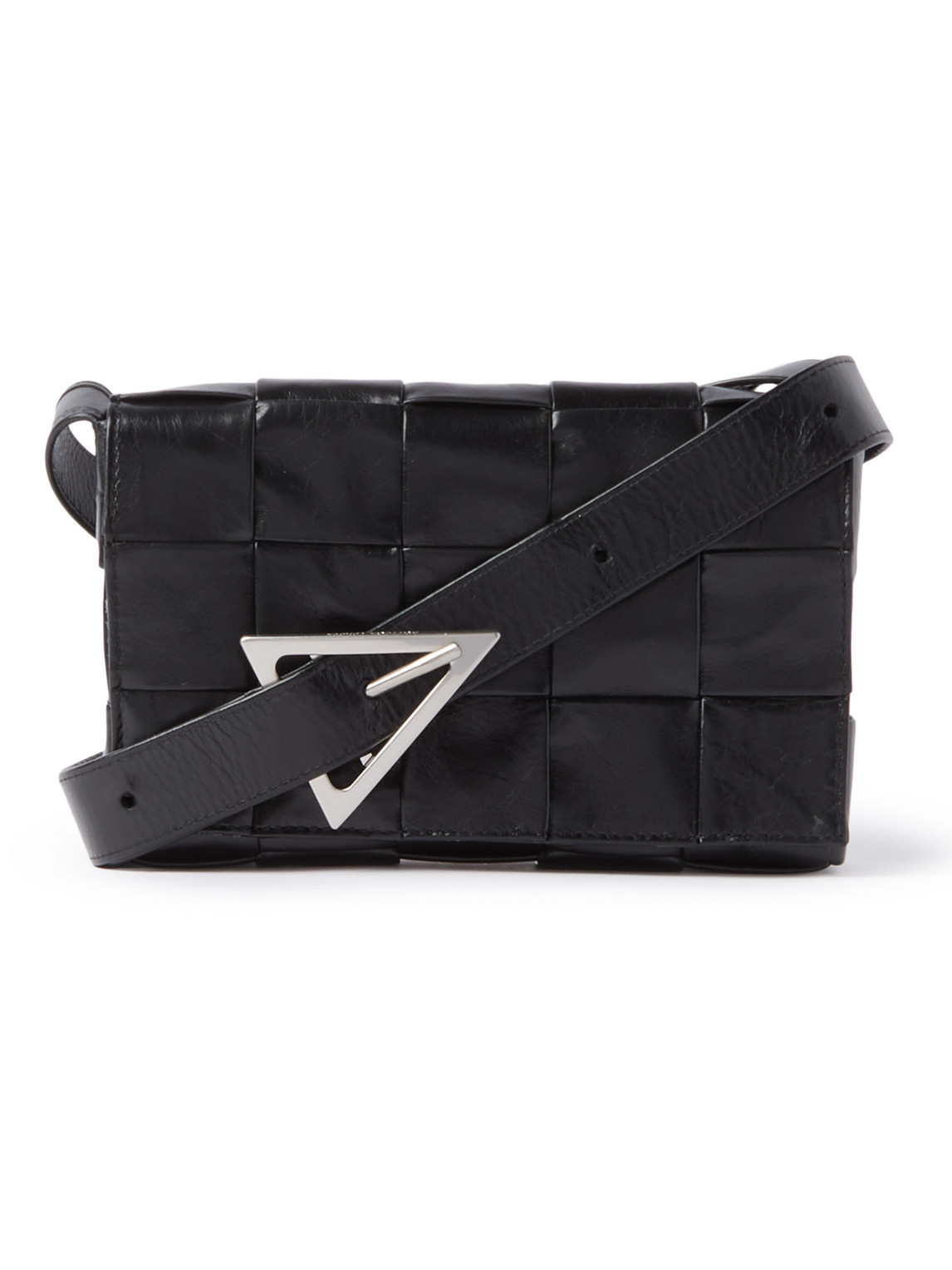 Bottega Veneta Cassette Mini Intrecciato Leather Messenger Bag In Black