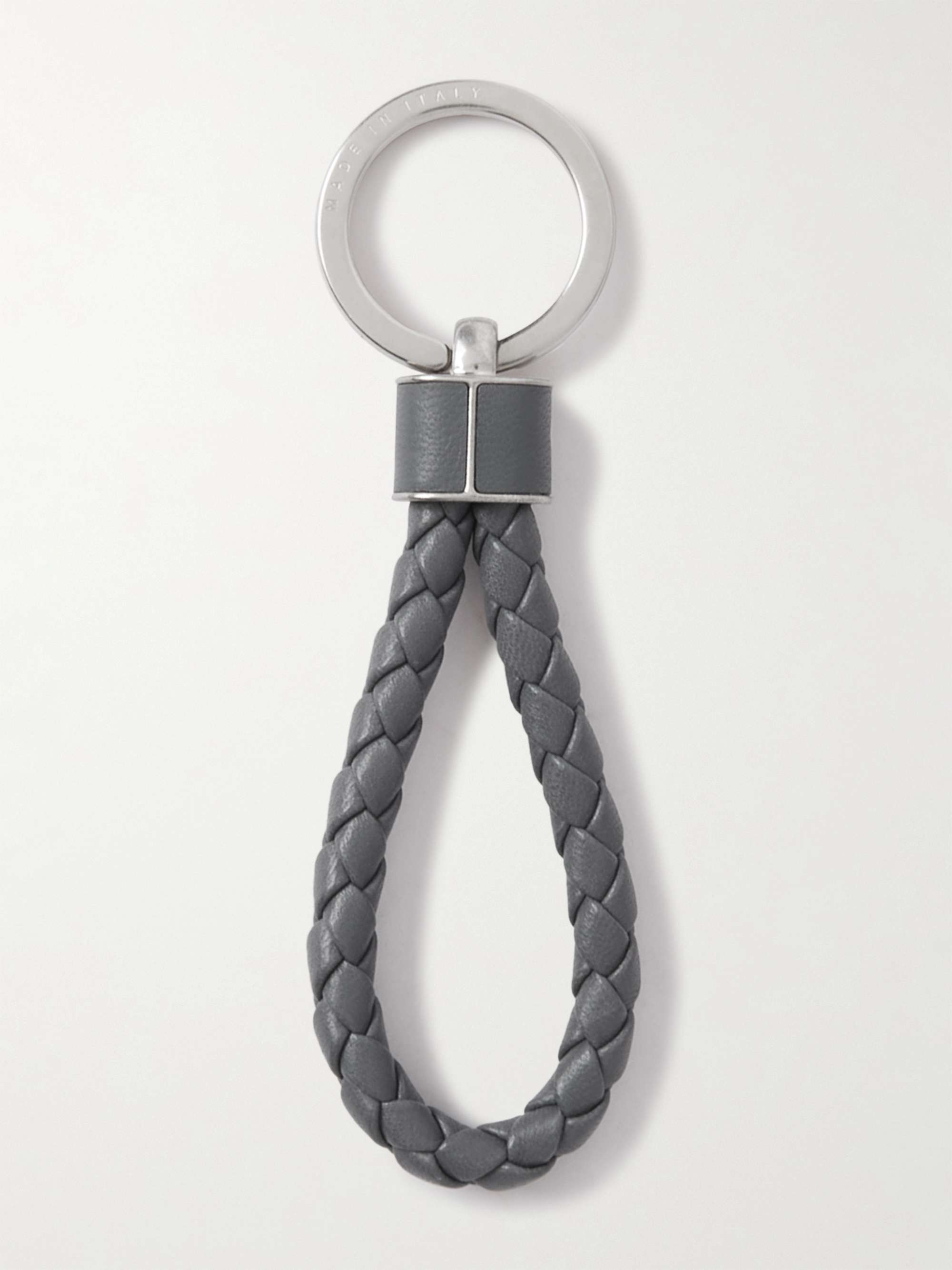 BOTTEGA VENETA Silver-Tone and Braided Leather Key Fob