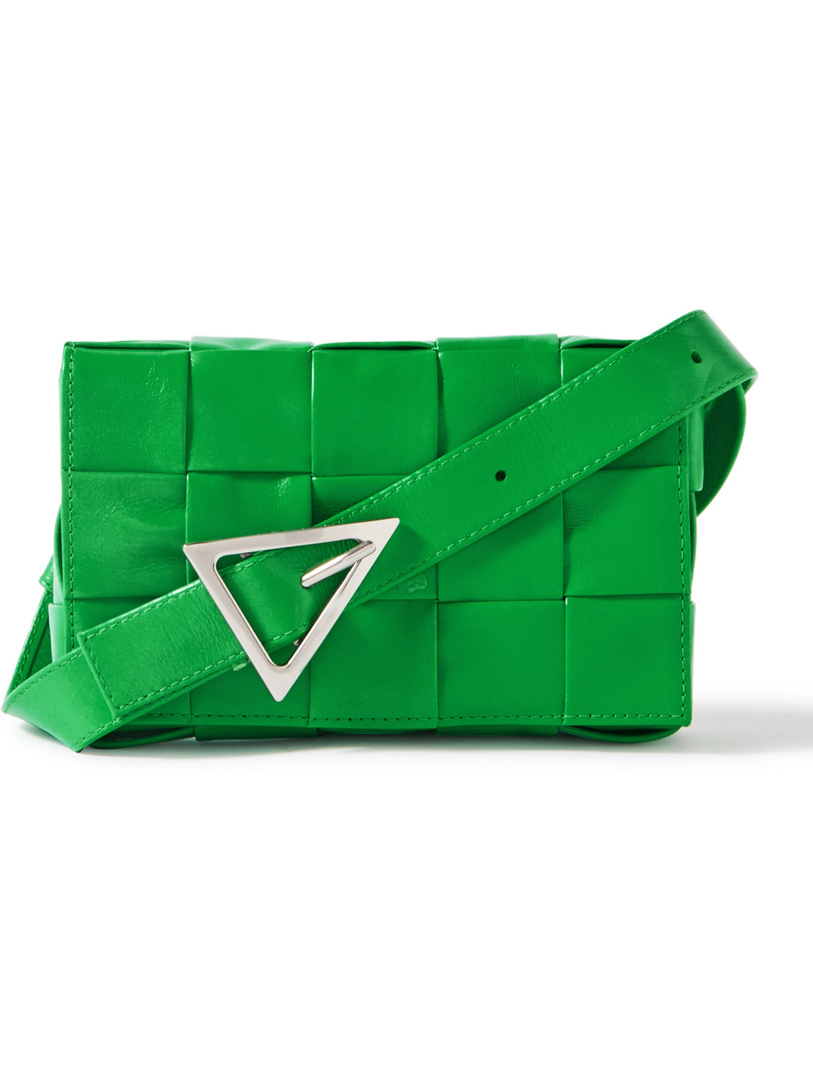 Shop Bottega Veneta Cassette Mini Intrecciato Leather Messenger Bag In Green