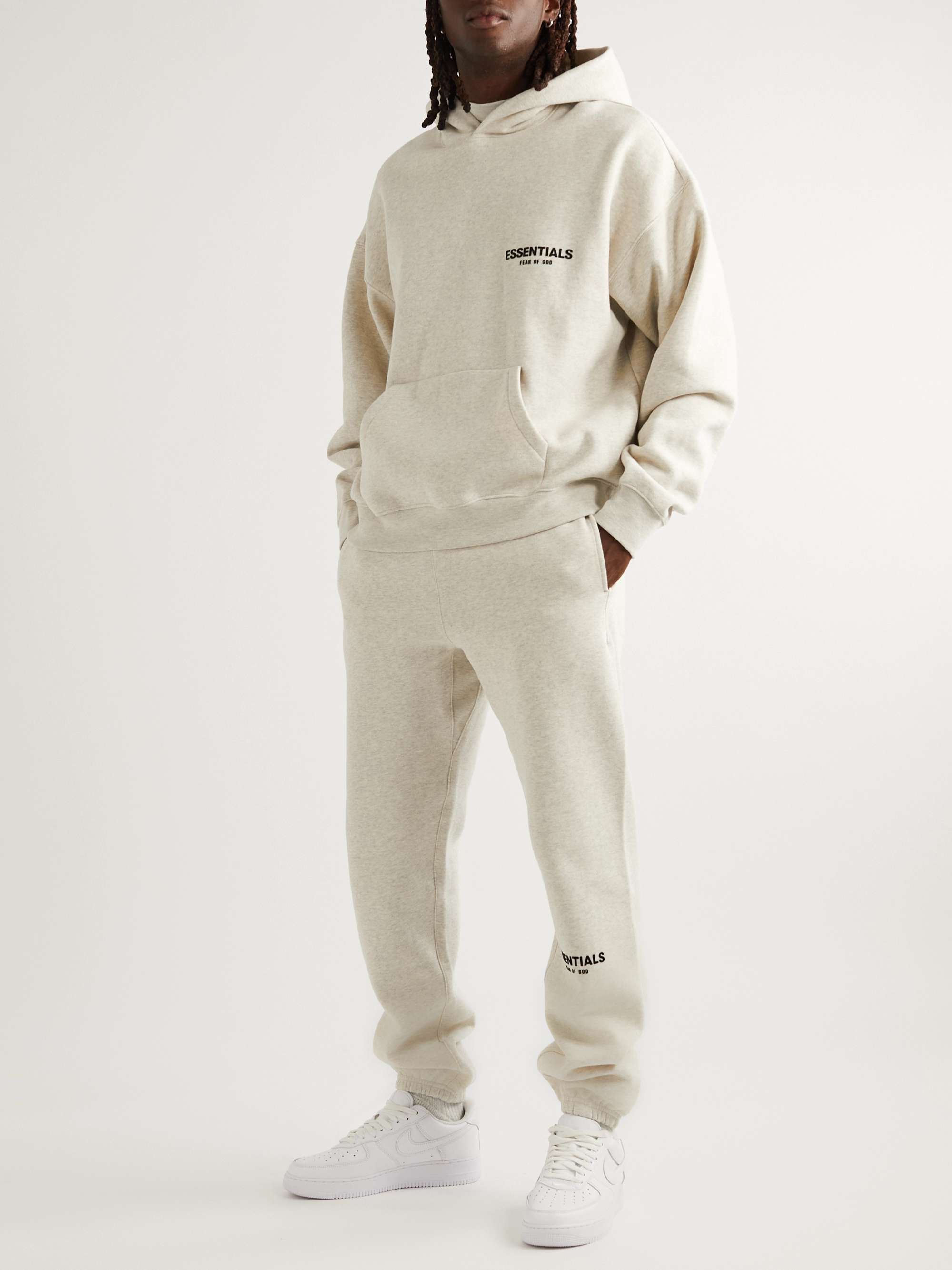 FEAR OF GOD ESSENTIALS Tapered Logo-Flocked Cotton-Blend Jersey Sweatpants