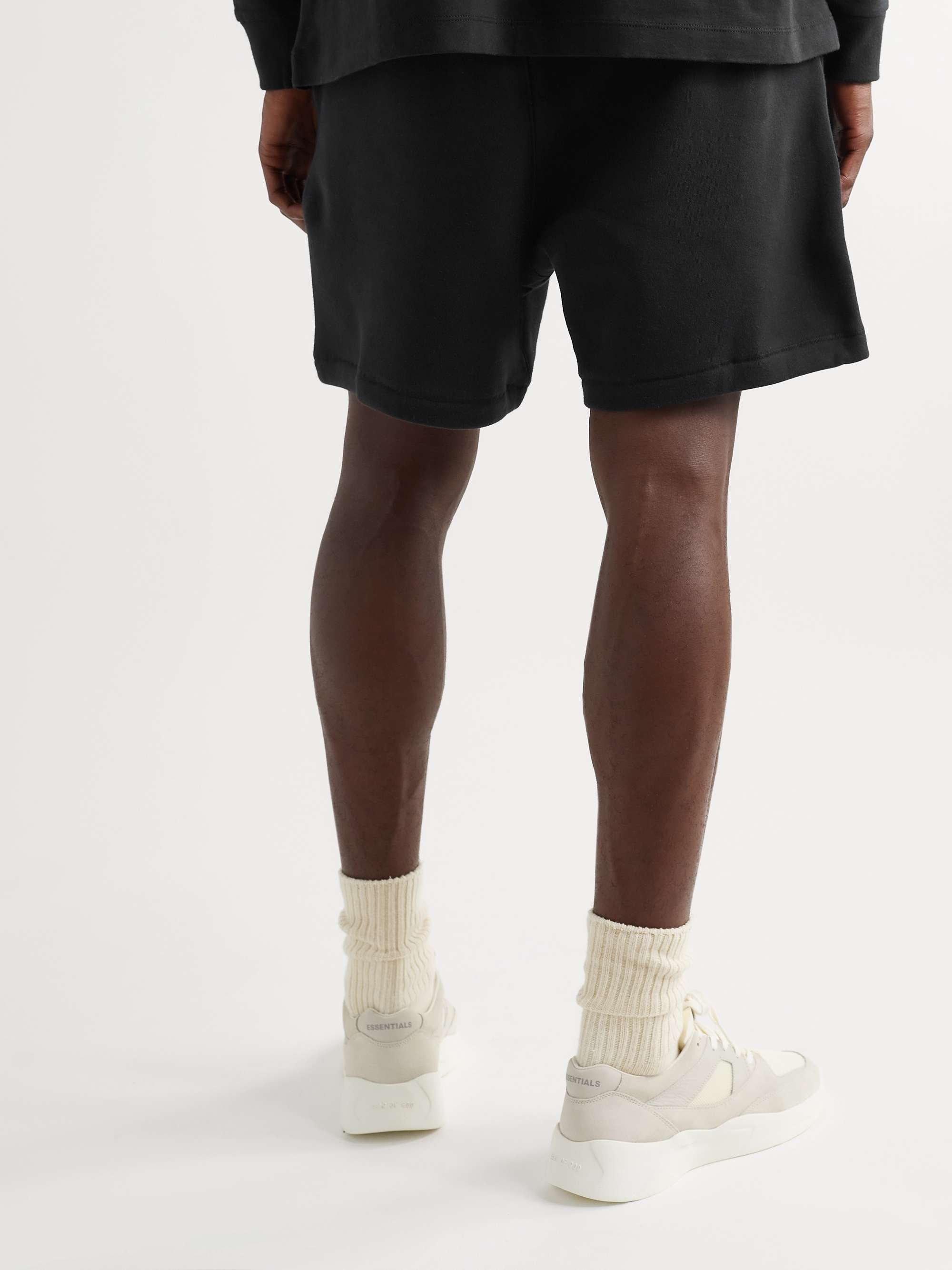 FEAR OF GOD ESSENTIALS Straight-Leg Logo-Flocked Cotton-Blend Jersey Shorts