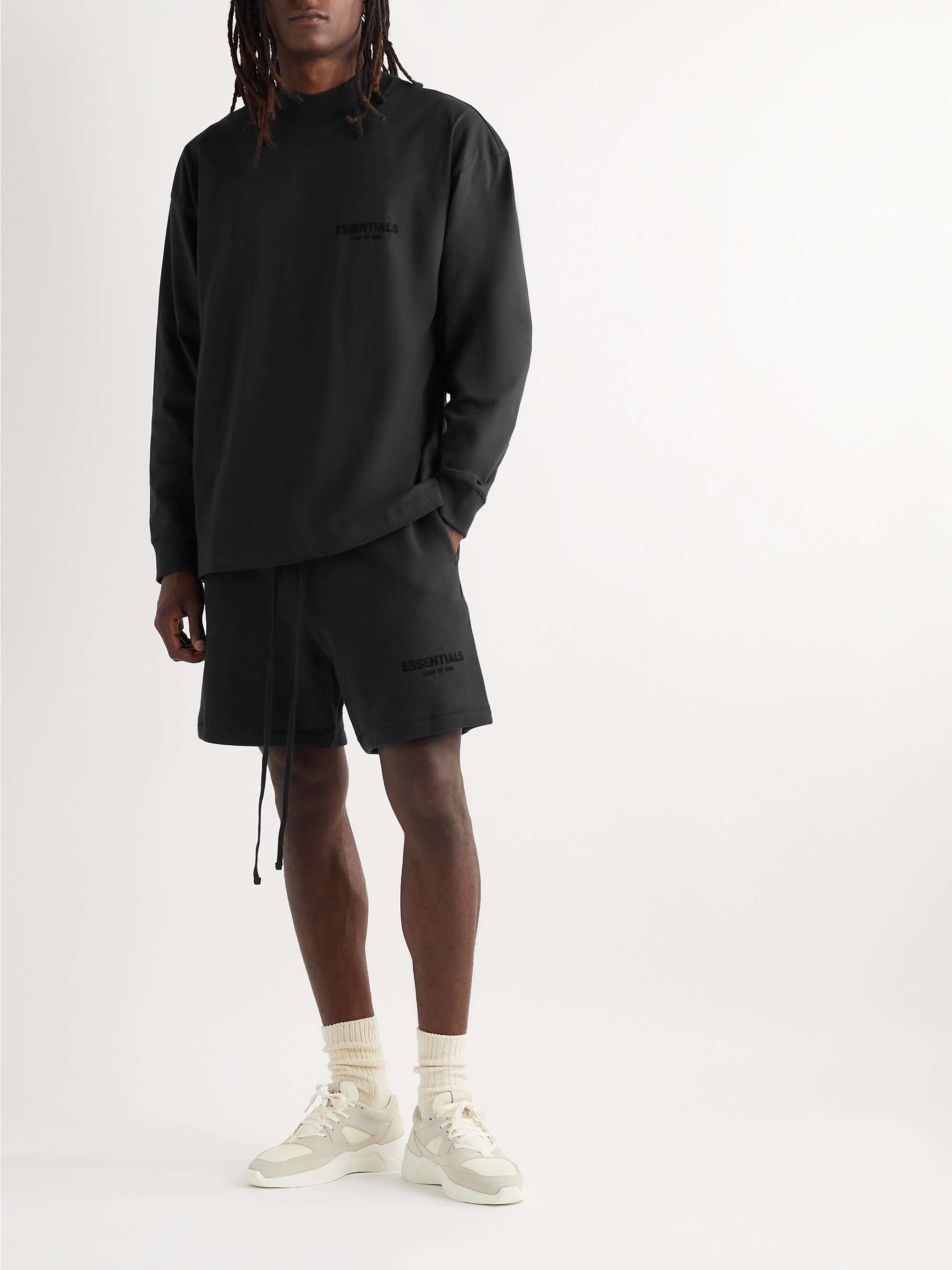 FEAR OF GOD ESSENTIALS Straight-Leg Logo-Flocked Cotton-Blend Jersey Shorts