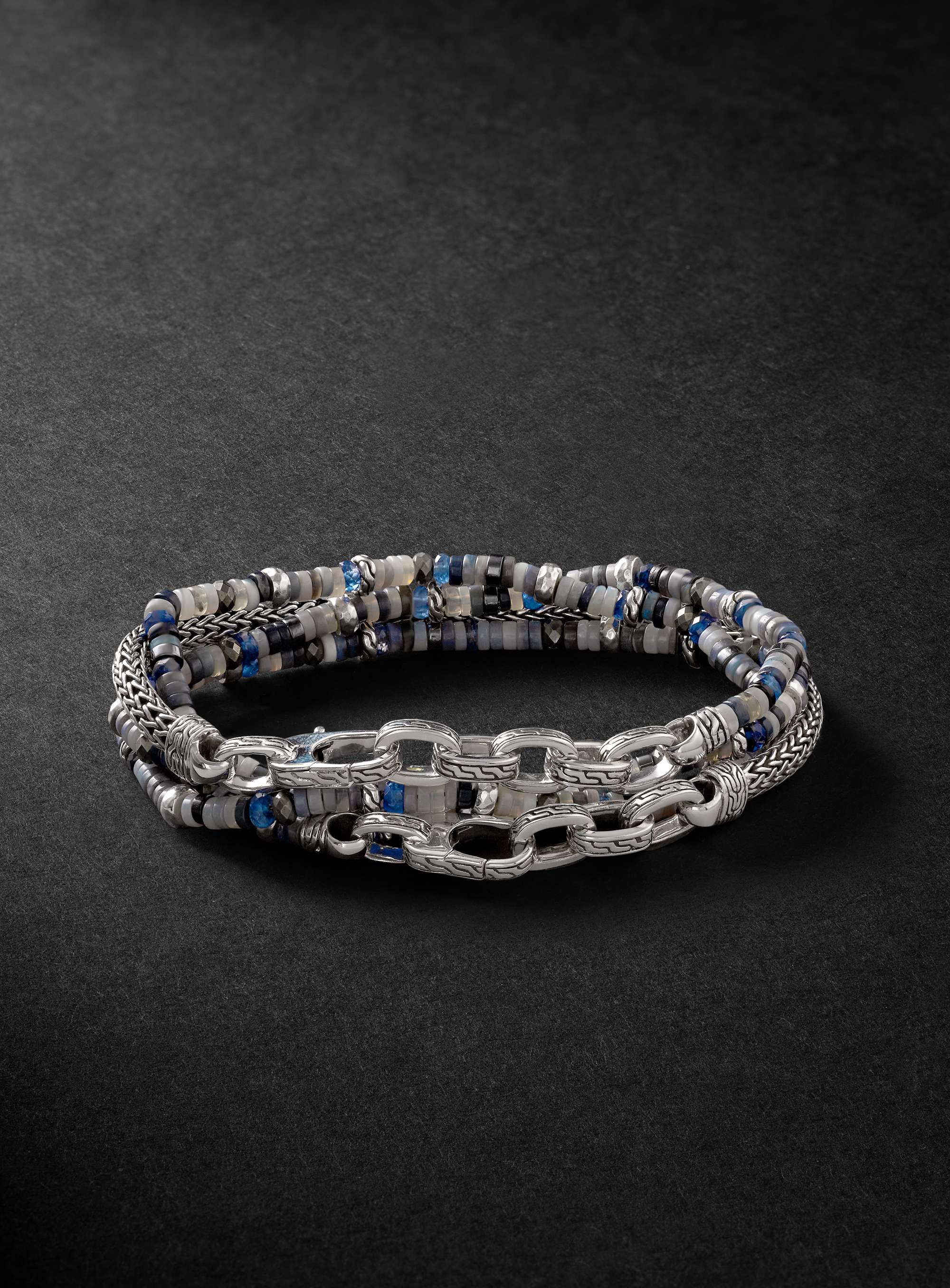 JOHN HARDY Beaded Hybrid Transformable Silver Multi-Stone Wrap Bracelet