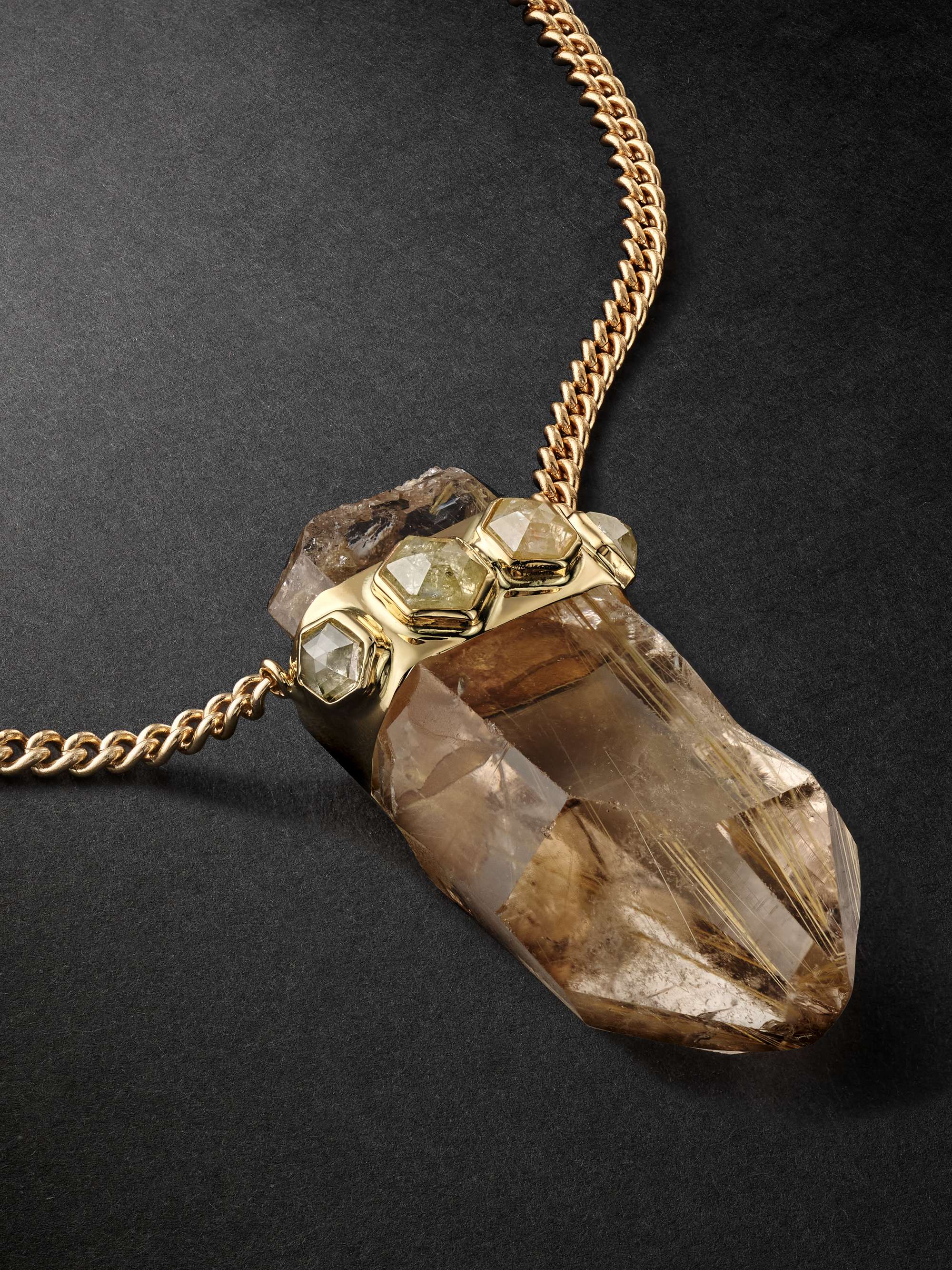 JACQUIE AICHE Hexagon Rose Gold, Diamond and Clear Quartz Necklace