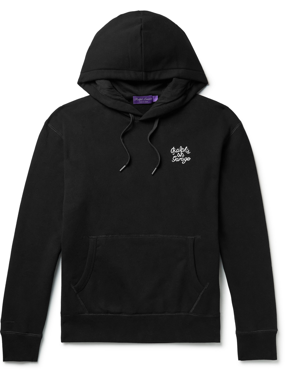RALPH LAUREN LOGO-APPLIQUÉD EMBROIDERED COTTON-BLEND JERSEY HOODIE