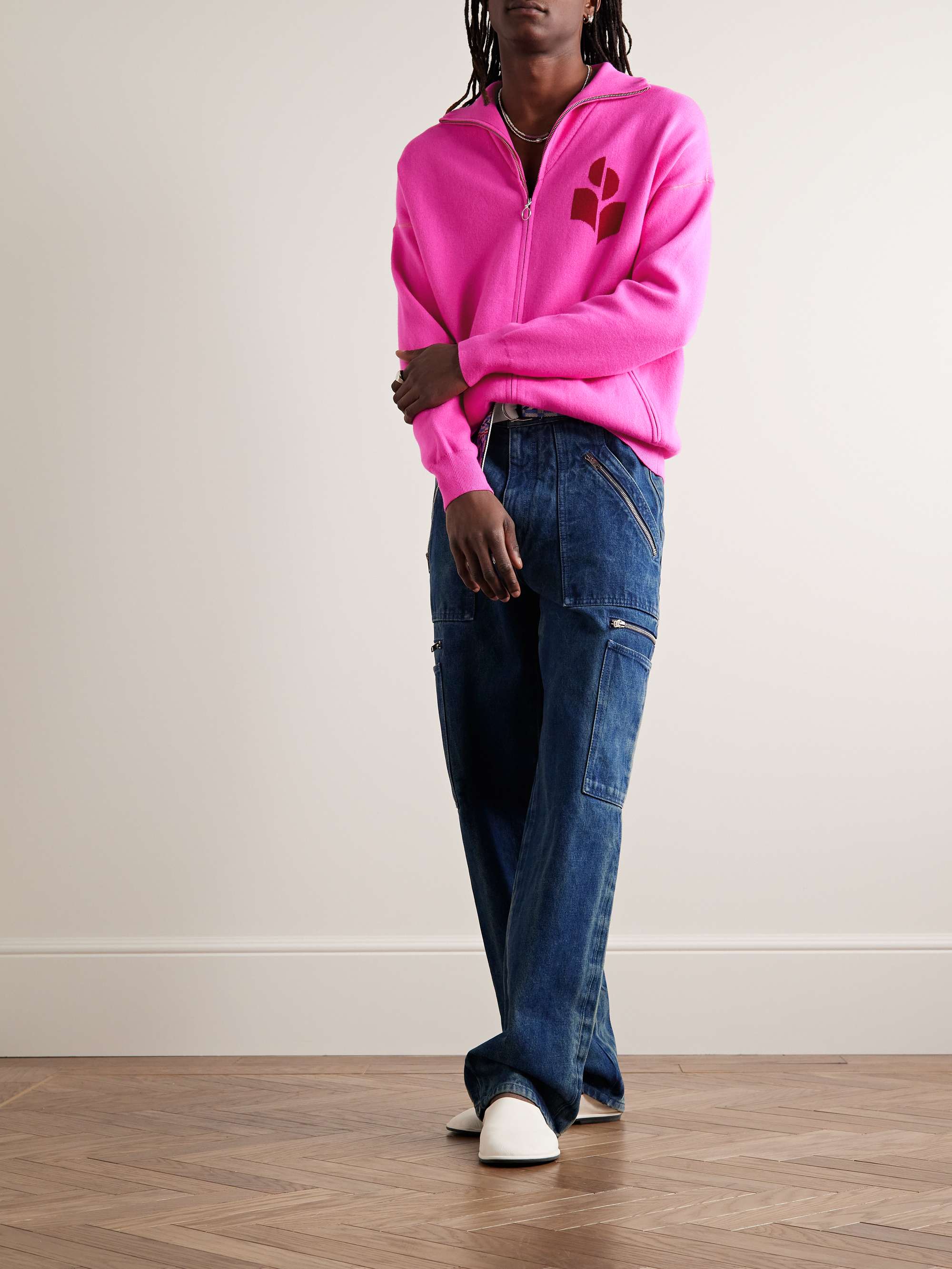 ISABEL MARANT Neon Intarsia-Knit Zip-Up Cardigan