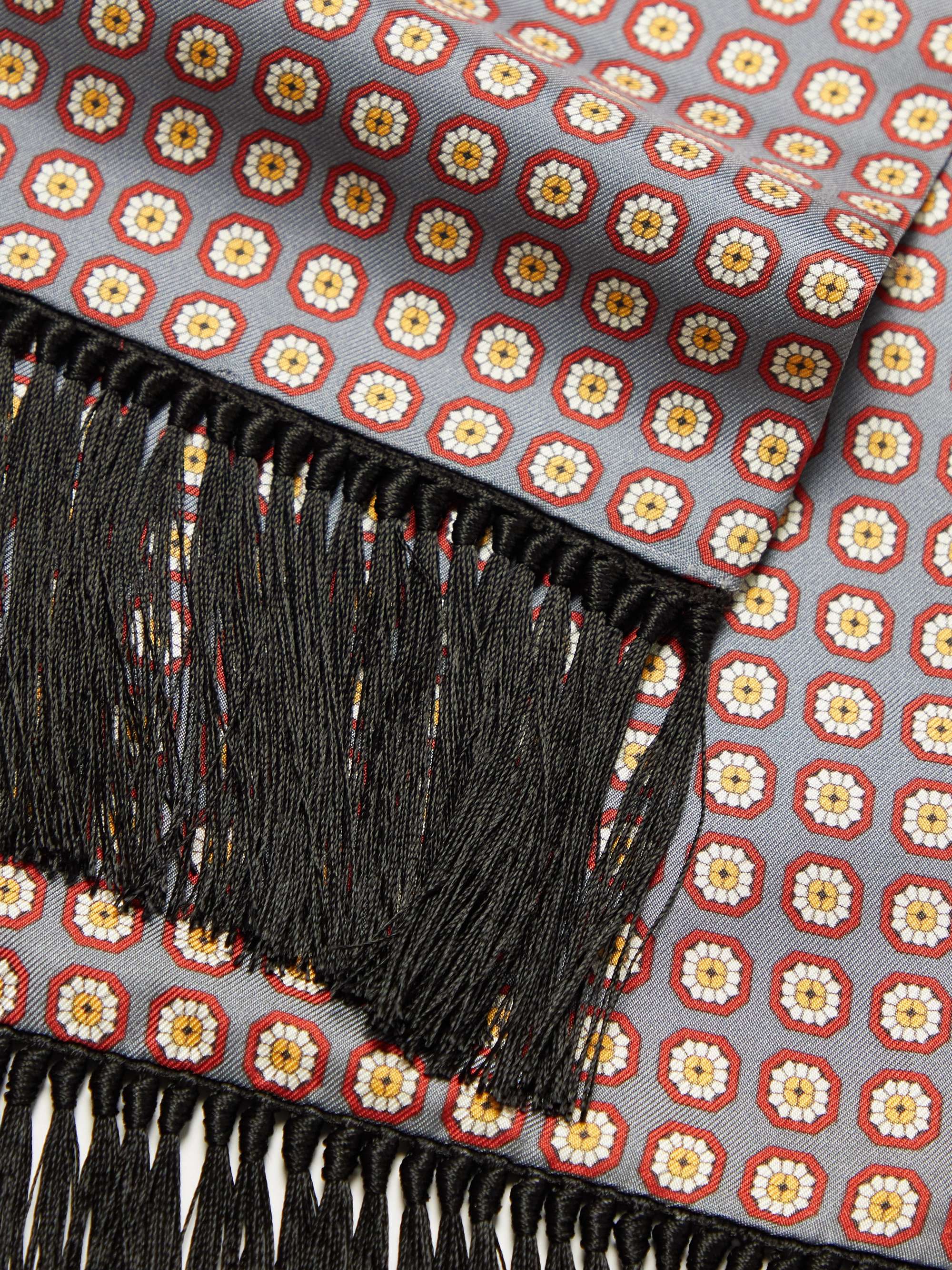 SULKA Fringed Printed Silk-Twill Scarf