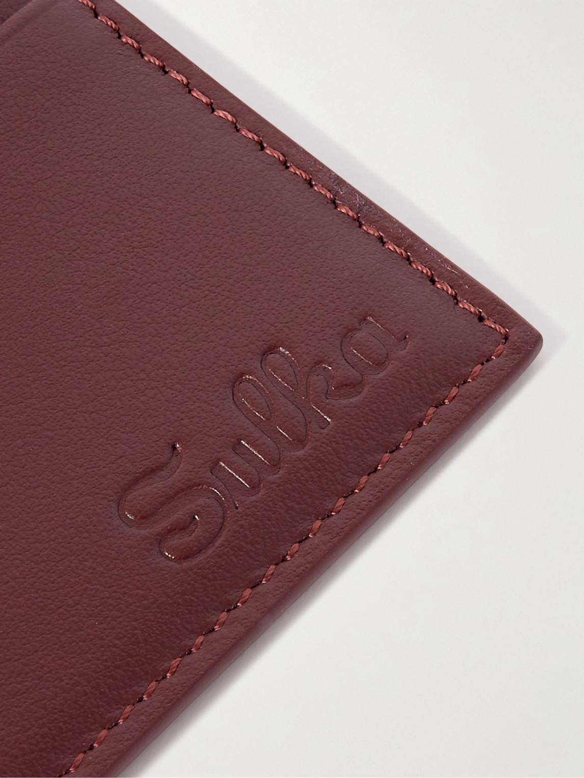 Shop Sulka Logo-debossed Leather Cardholder In Burgundy