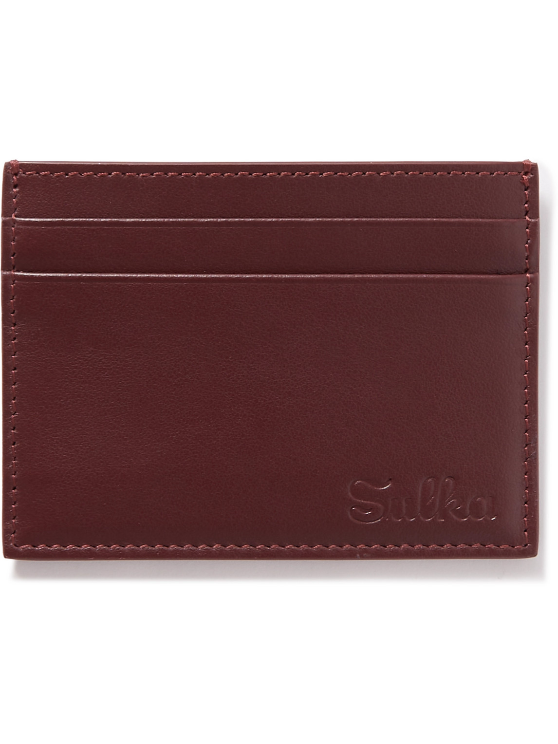 Sulka Logo-debossed Leather Cardholder In Burgundy