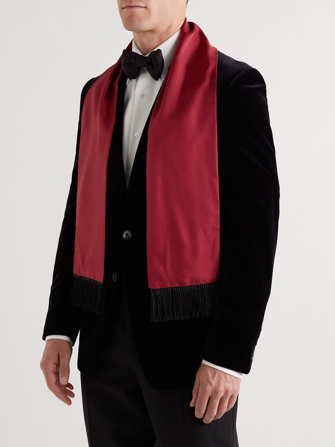 Shop Sulka Fringed Silk-twill Scarf In Red