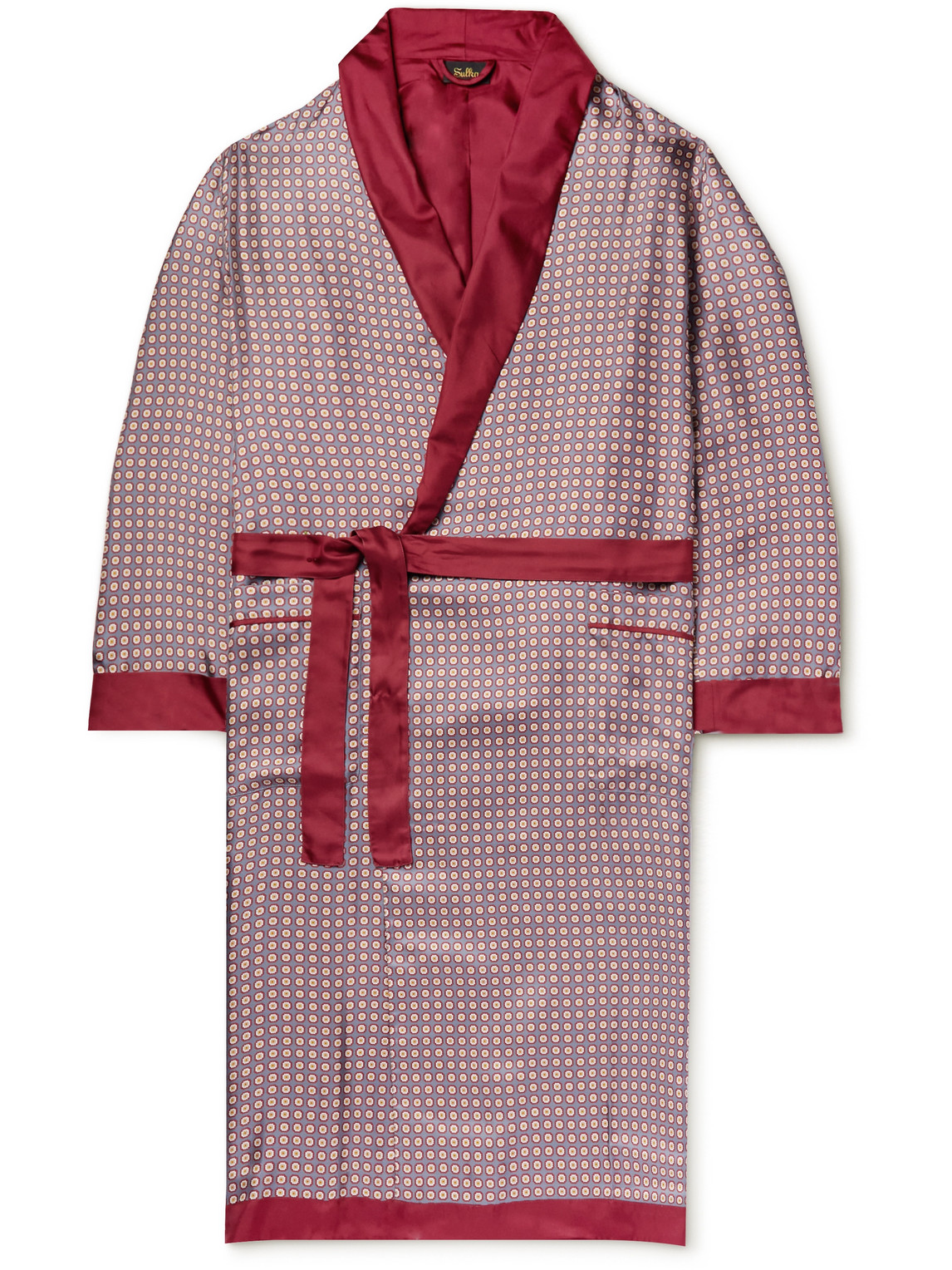 Sulka Floral-print Satin-trimmed Silk-twill Robe In Red