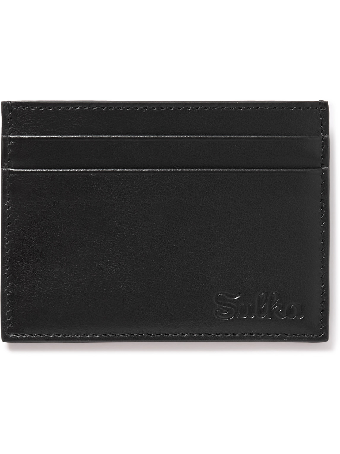 Sulka Logo-debossed Leather Cardholder In Black