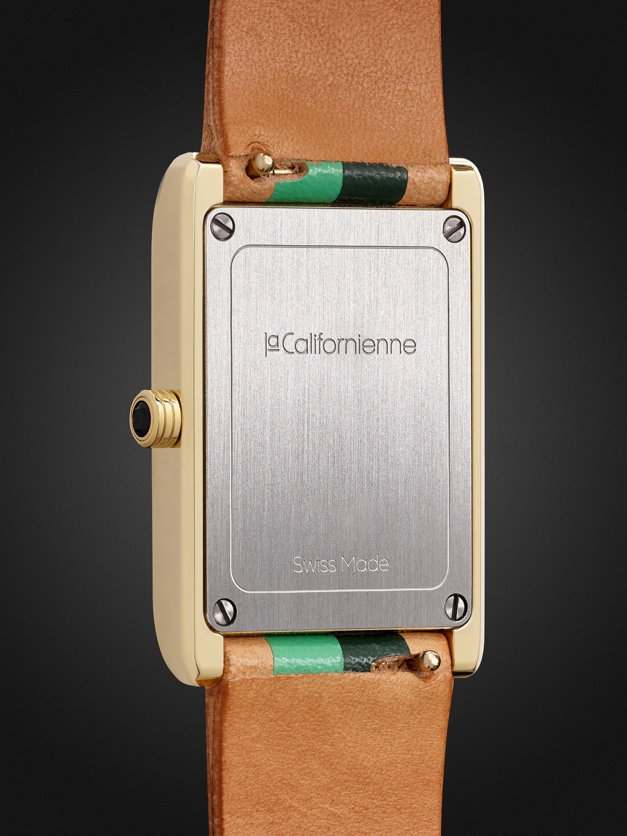 LA CALIFORNIENNE Daybreak 24mm Gold-Plated and Leather Watch, Ref. No. DB-12 YG FERN