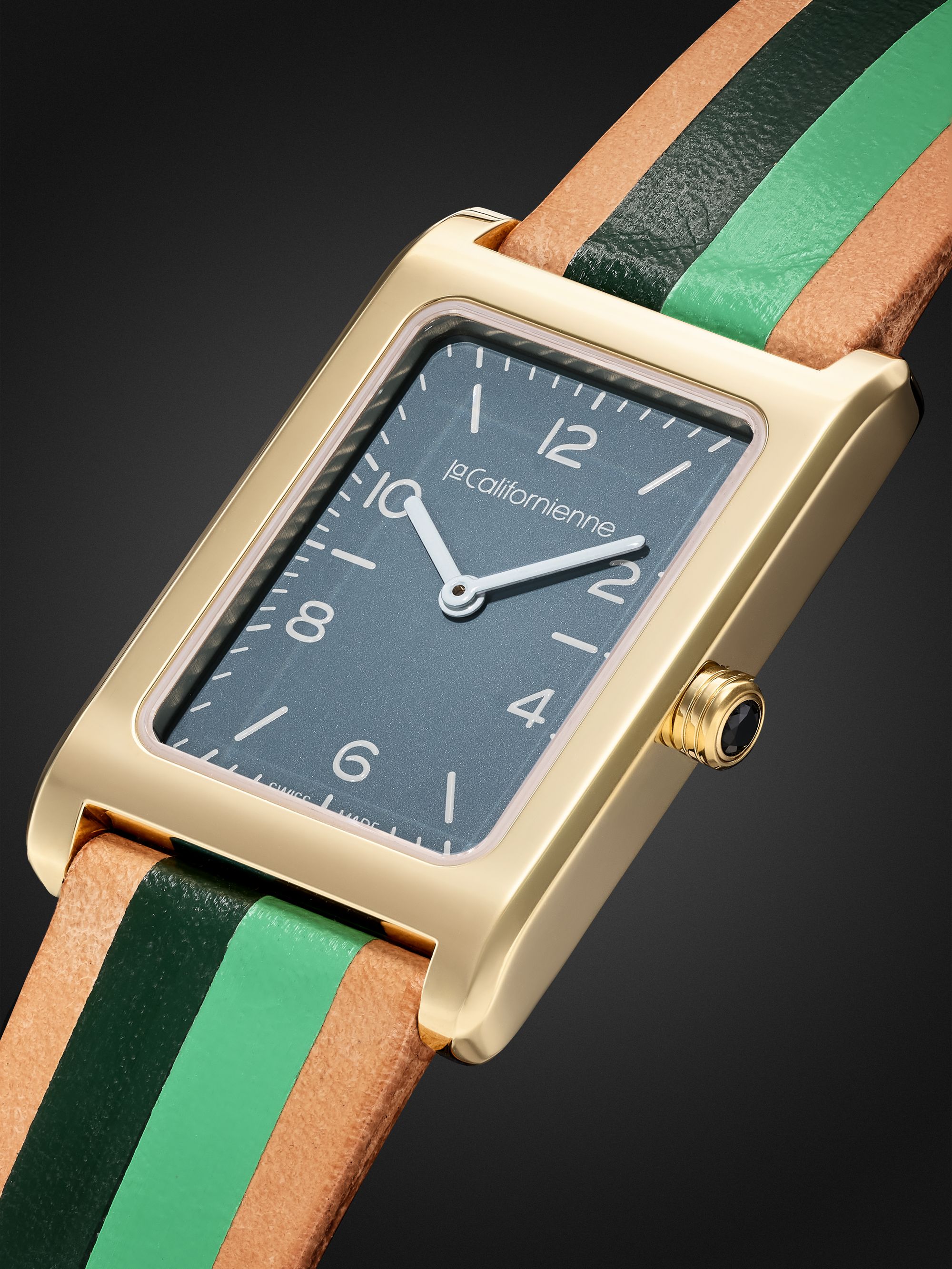 LA CALIFORNIENNE Daybreak 24mm Gold-Plated and Leather Watch, Ref. No. DB-12 YG FERN