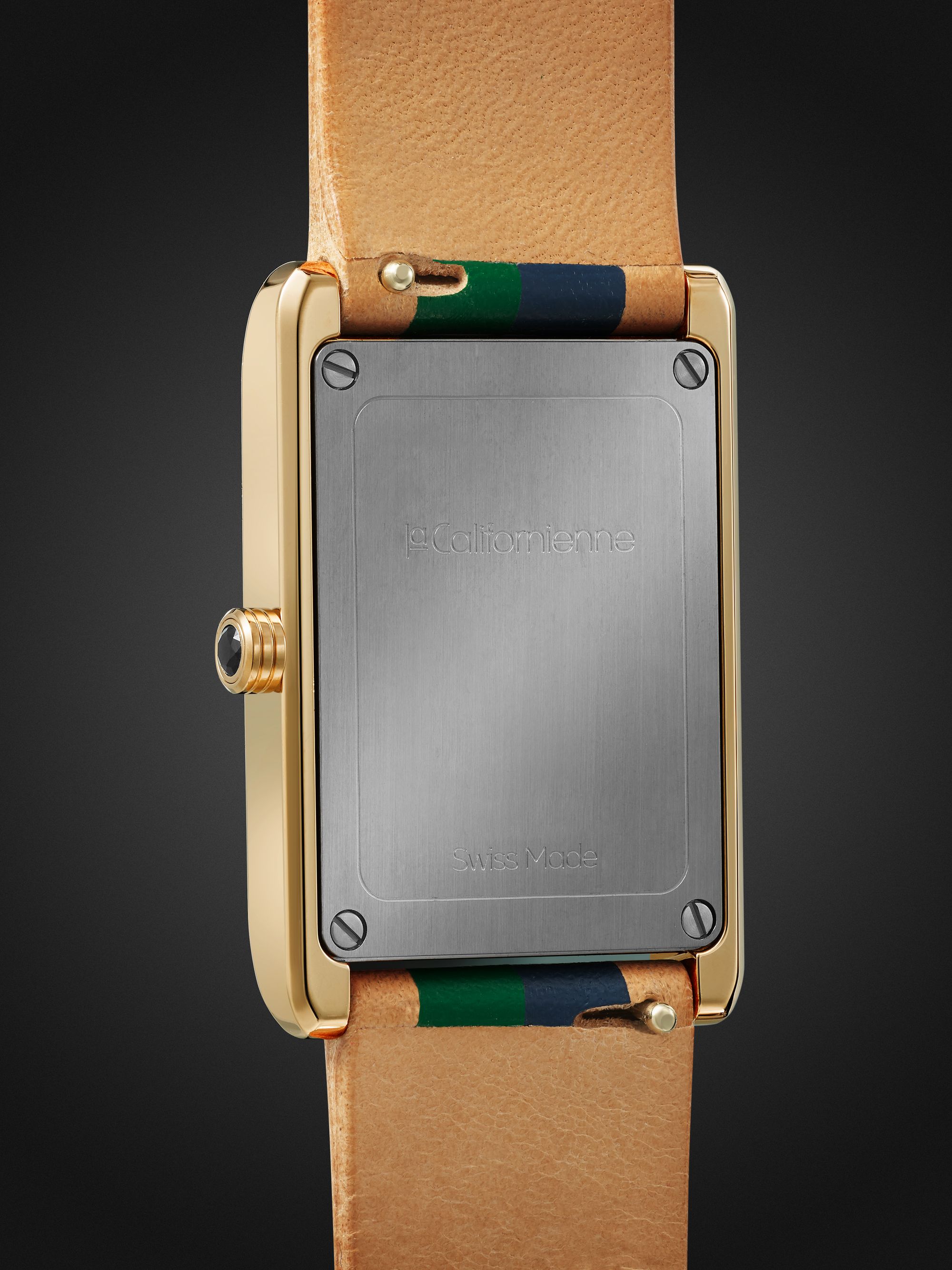 LA CALIFORNIENNE Daybreak 18mm Gold-Plated and Striped Leather Watch, Ref. No DB-06