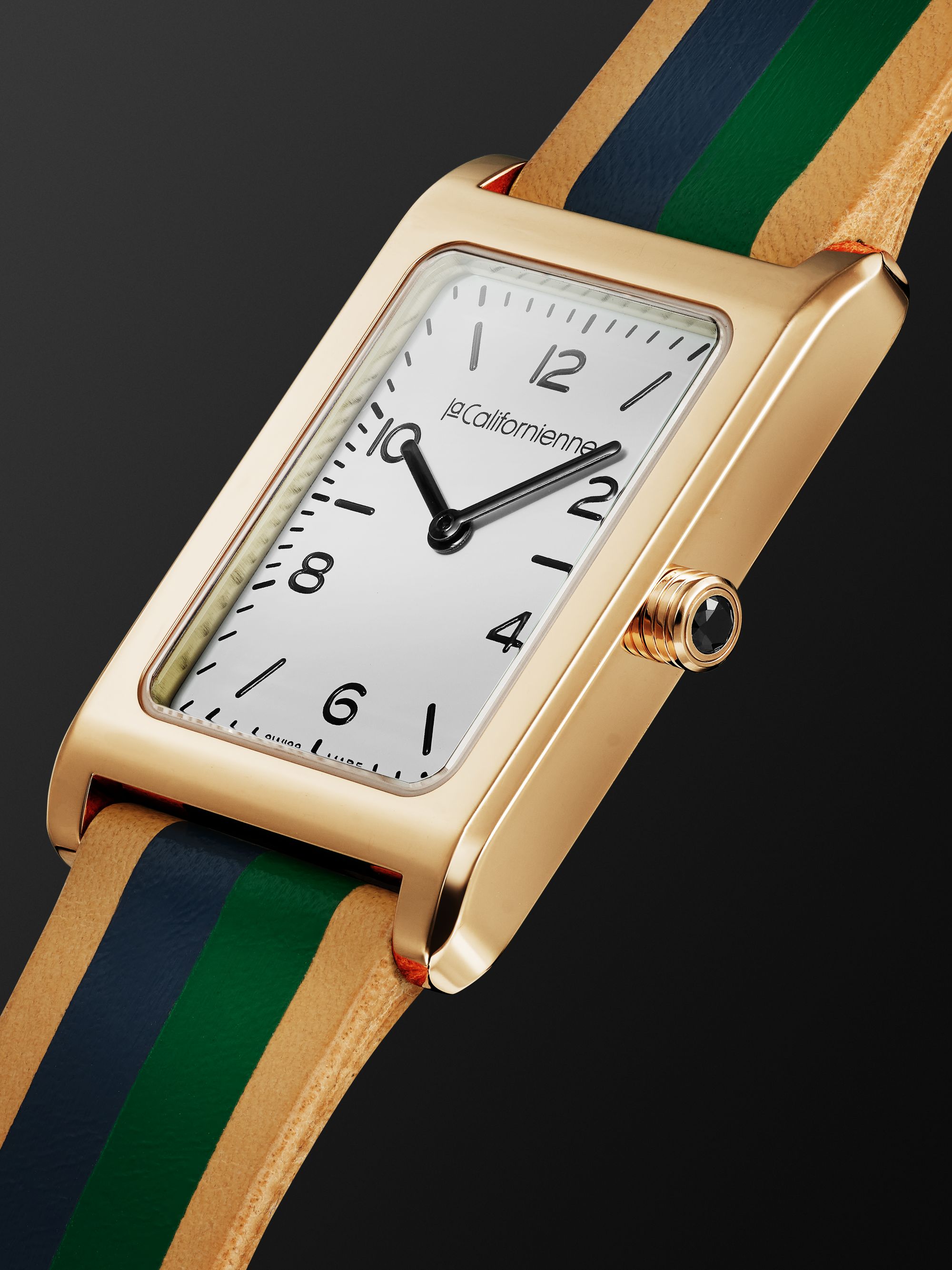 LA CALIFORNIENNE Daybreak 18mm Gold-Plated and Striped Leather Watch, Ref. No DB-06