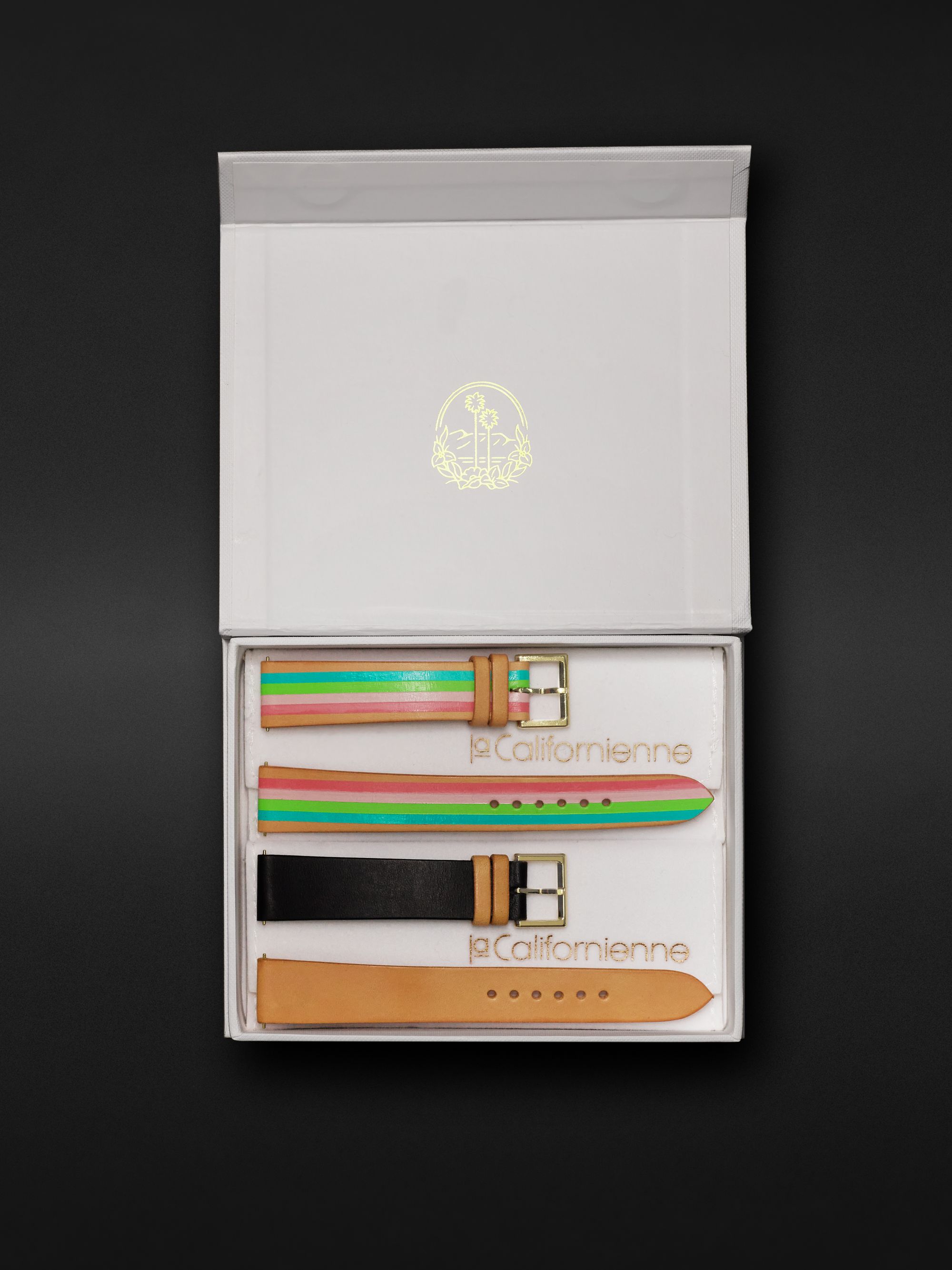 LA CALIFORNIENNE Daybreak 18mm Gold-Plated and Striped Leather Watch, Ref. No DB-06