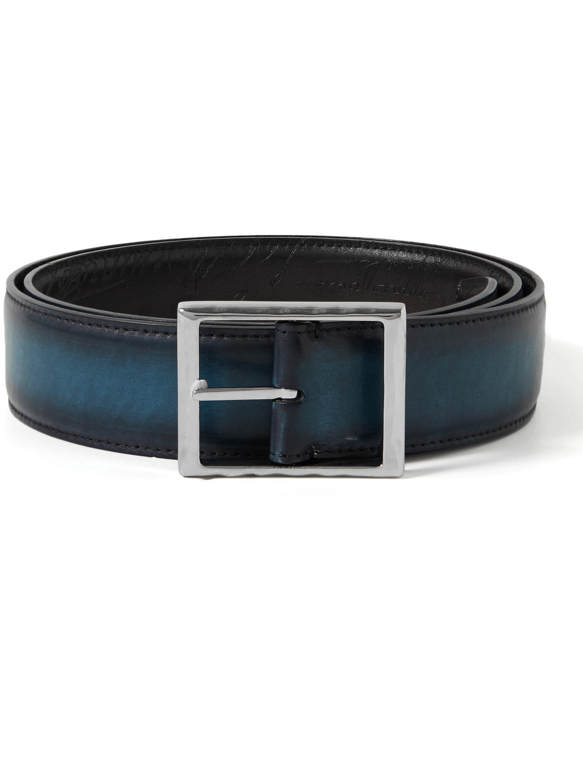 Berluti 3.5cm Reversible Scritto Venezia Leather Belt In Gray