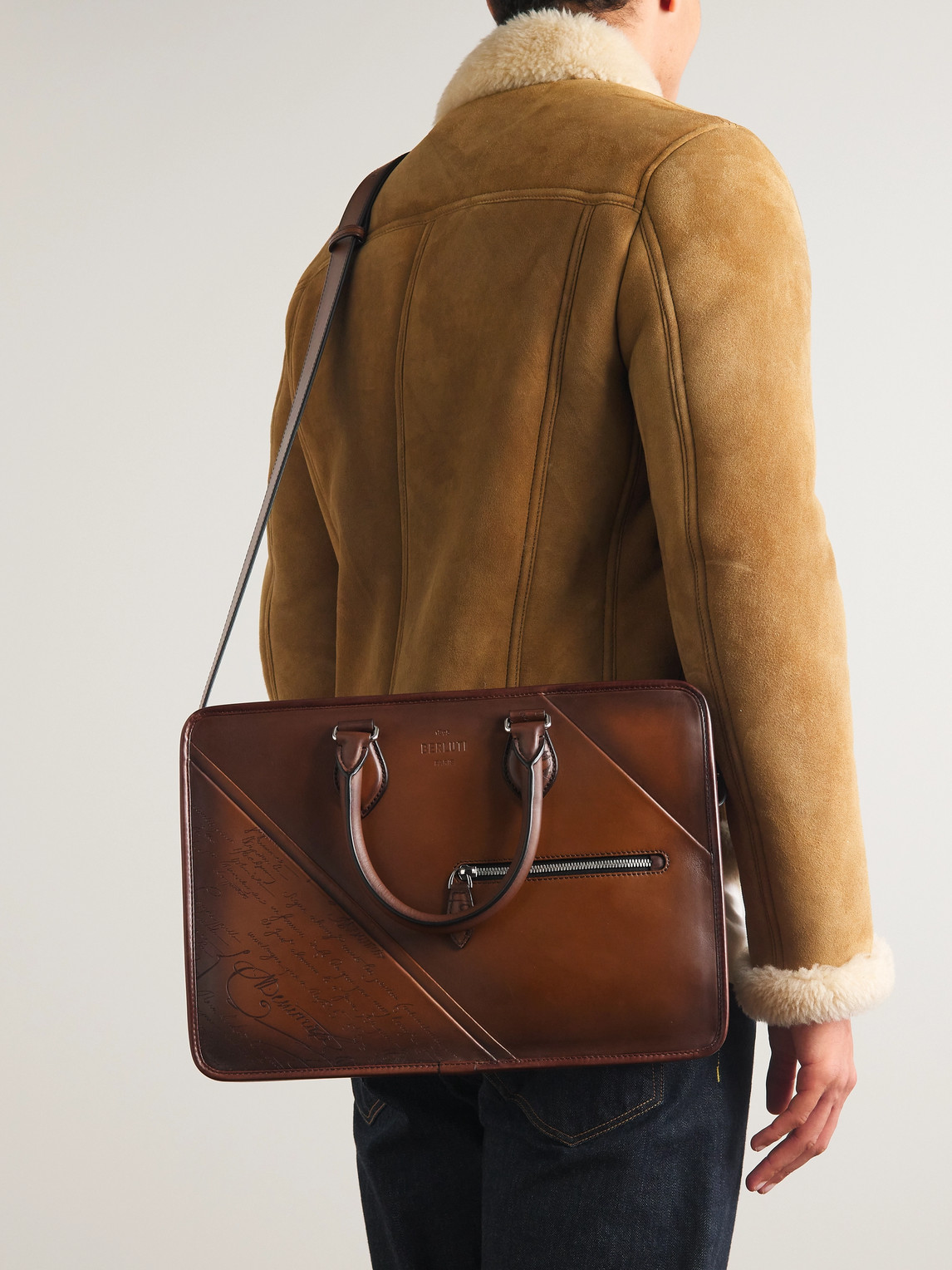 Shop Berluti Un Jour Mini Scritto Leather Briefcase In Brown