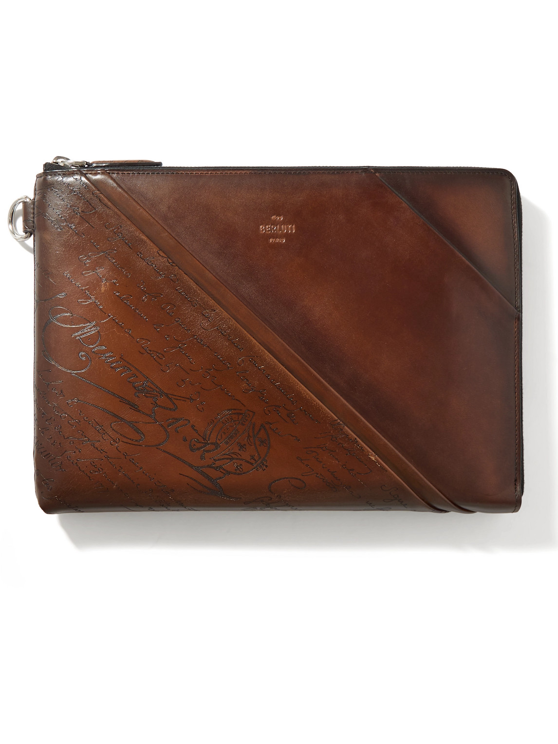 Berluti Nino Scritto Venezia Leather Pouch In Brown