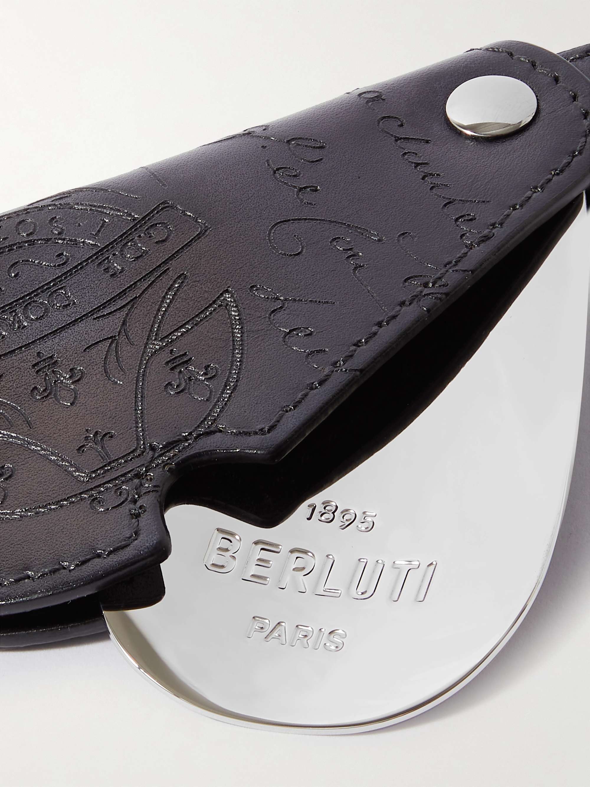BERLUTI Scritto Venezia Leather and Silver-Tone Key Fob
