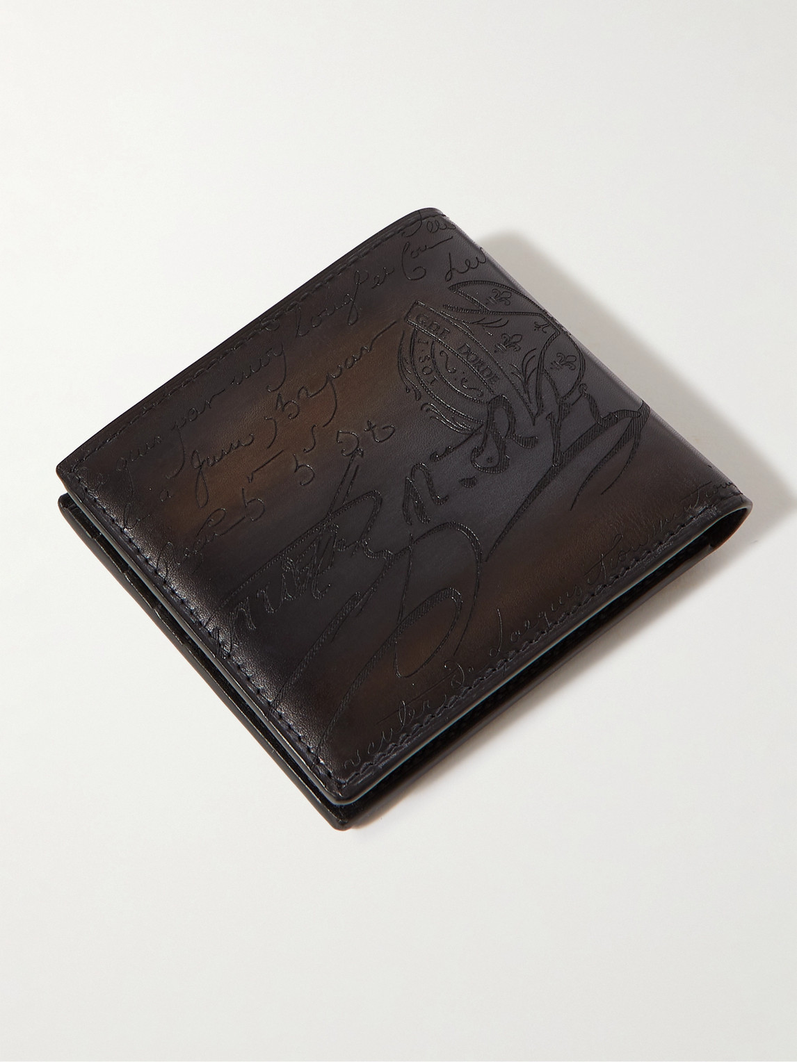 Shop Berluti Scritto Venezia Leather Billfold Wallet In Brown