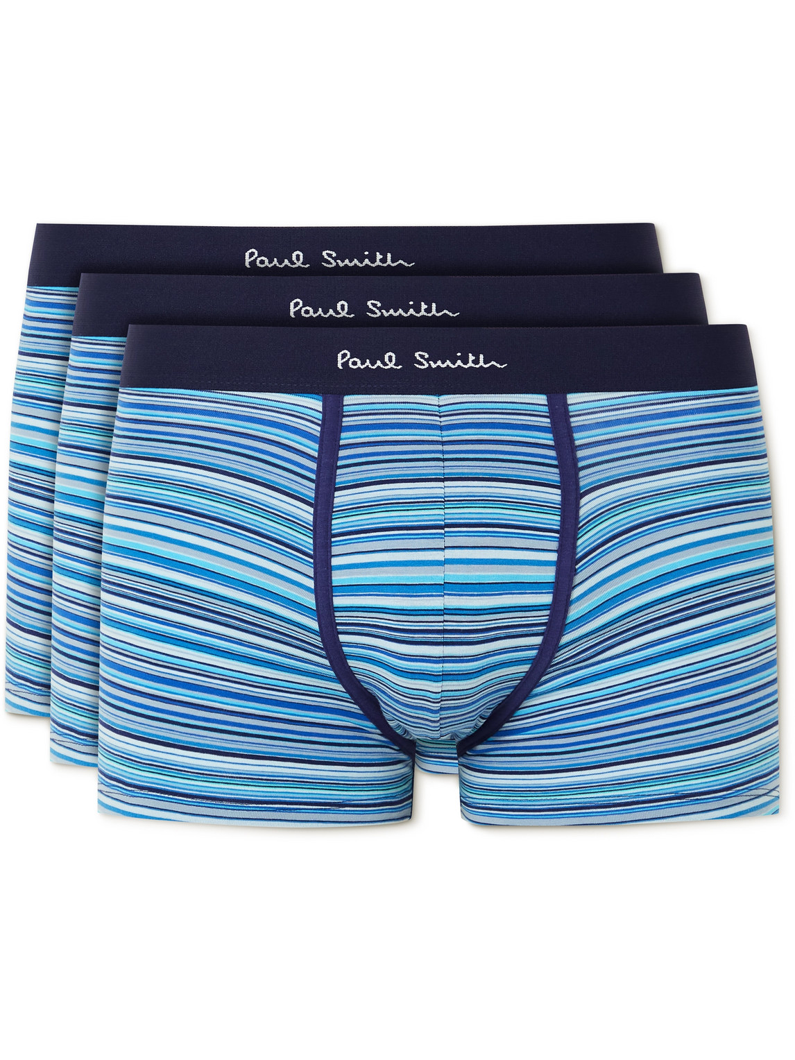 Paul Smith Pack Of Three Striped Cotton-blend Boxer Briefs In Blue